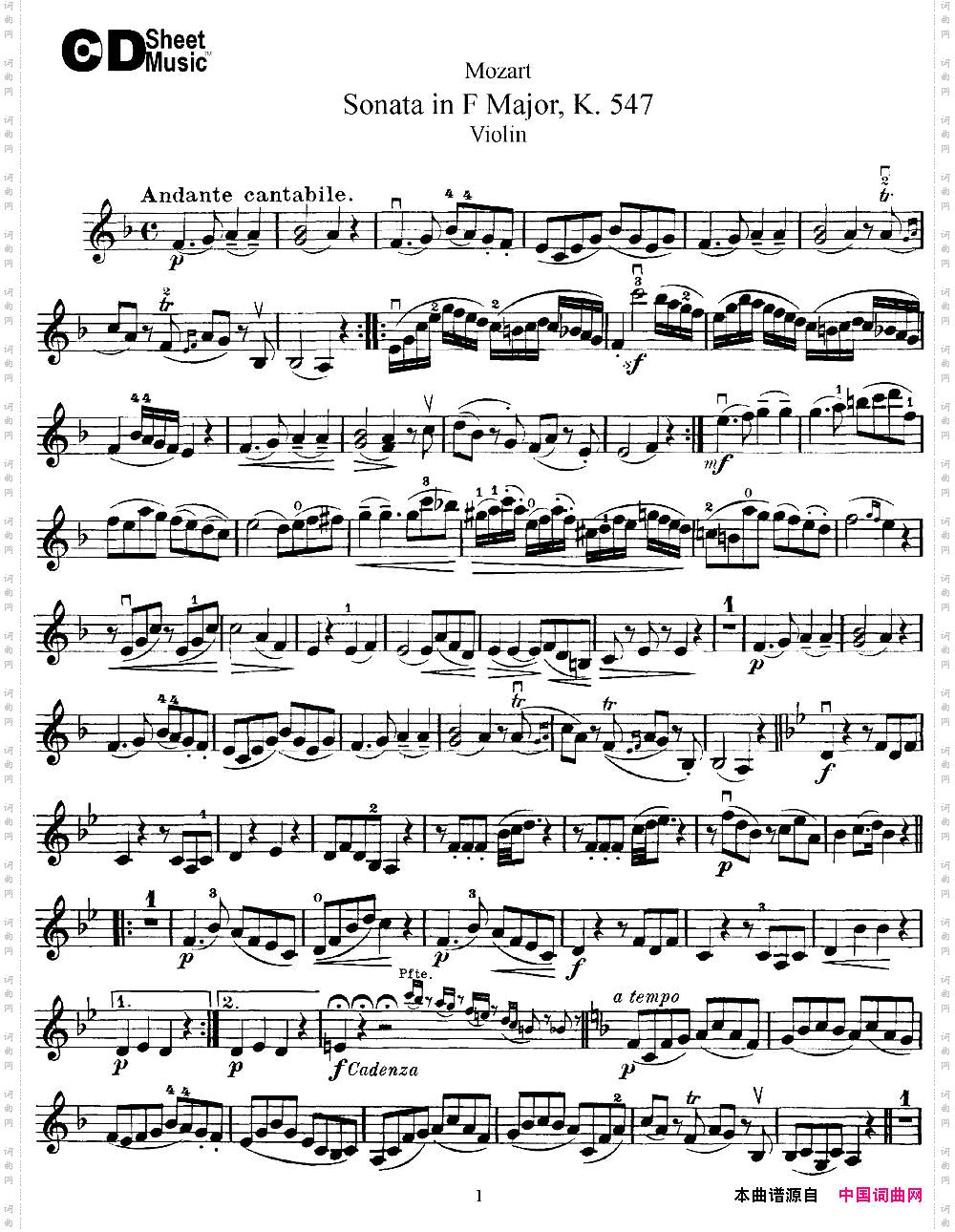 ViolinSonatainFMajorK.547