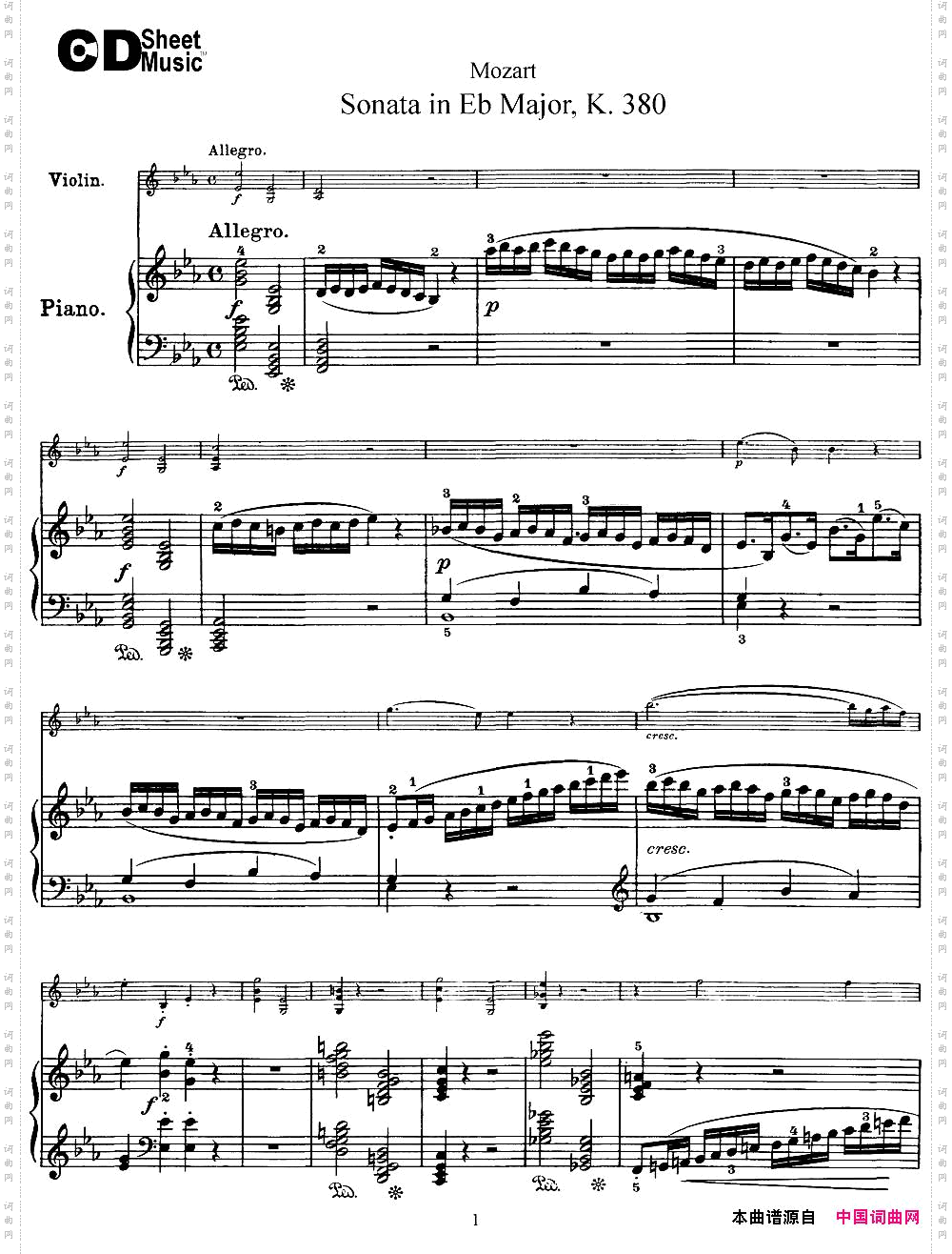 ViolinSonatainEbMajorK.380小提琴+钢琴伴奏_Violin Sonata in Eb Major K.380小提琴+钢琴伴奏