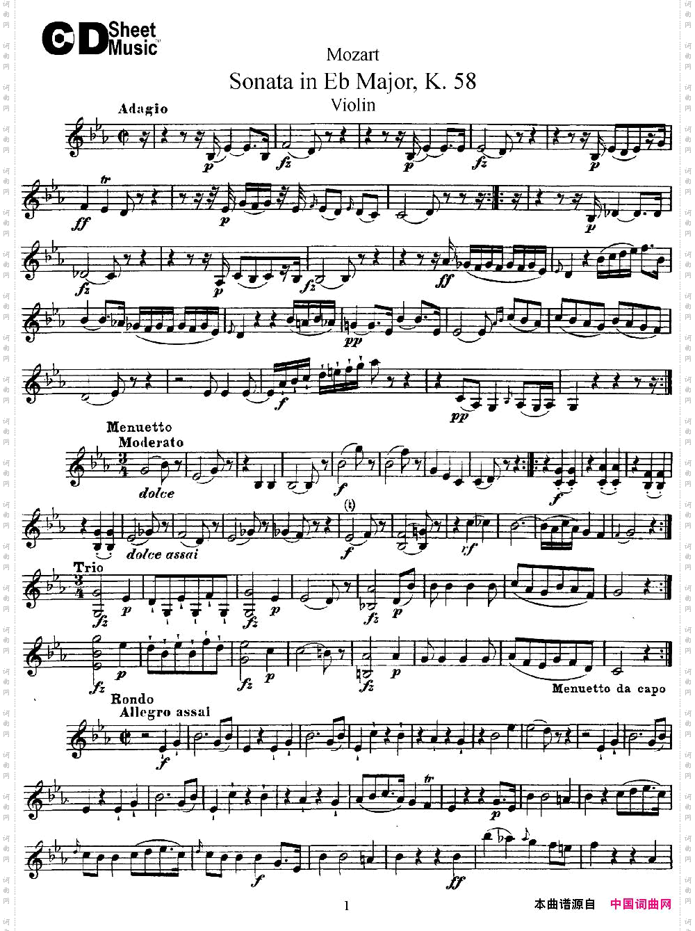 ViolinSonatainEbMajorK.58
