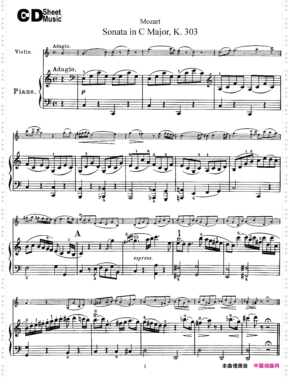 ViolinSonatainCMajorK.303小提琴+钢琴伴奏_Violin Sonata in C Major K.303小提琴+钢琴伴奏