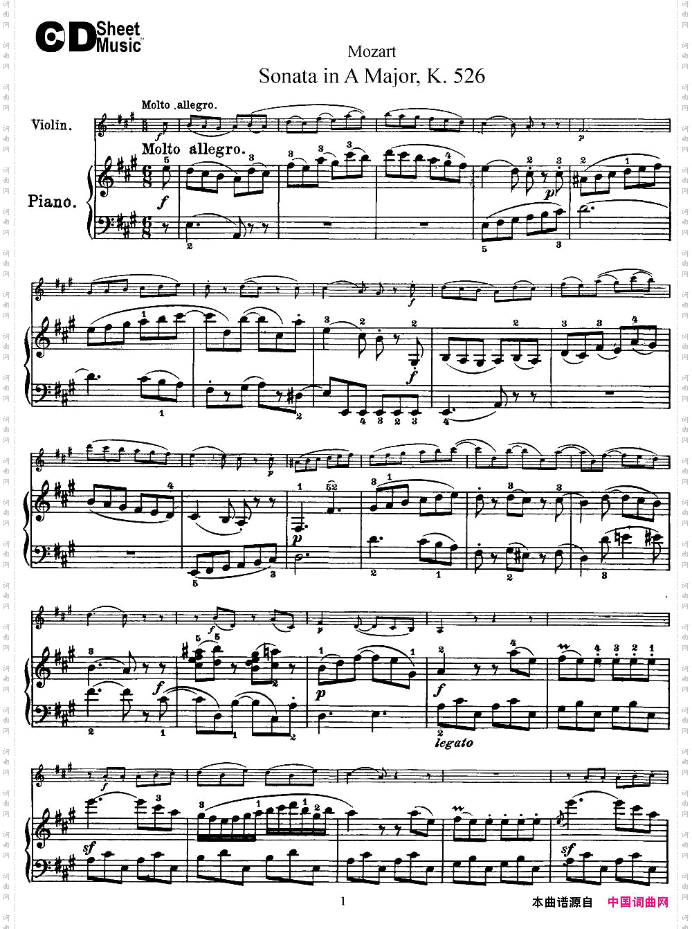 ViolinSonatainAMajorK.526小提琴+钢琴伴奏_Violin Sonata in A Major K.526小提琴+钢琴伴奏