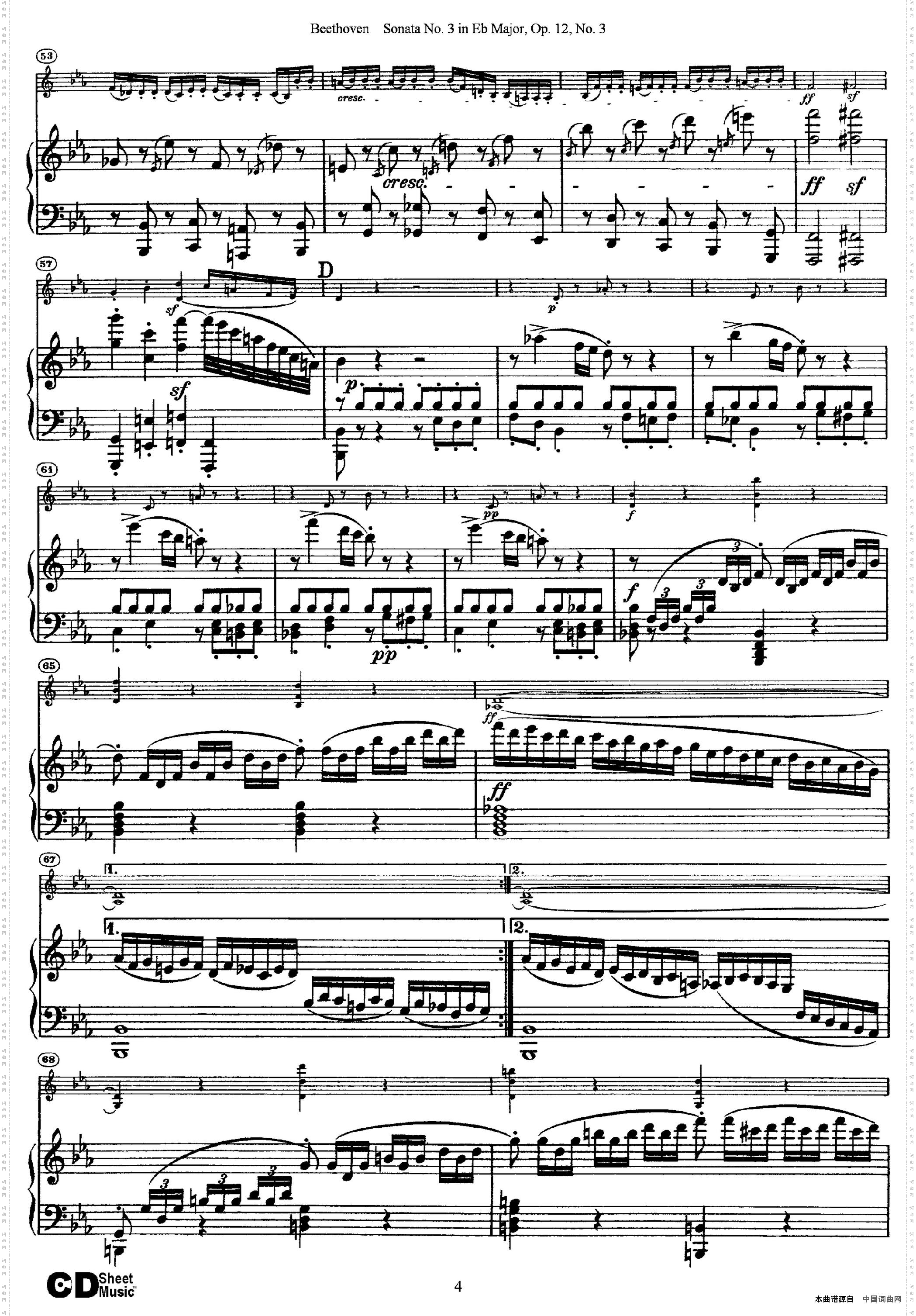 ViolinSonataNo·3inEbMajo-rOp·12No·3小提琴+钢琴伴奏