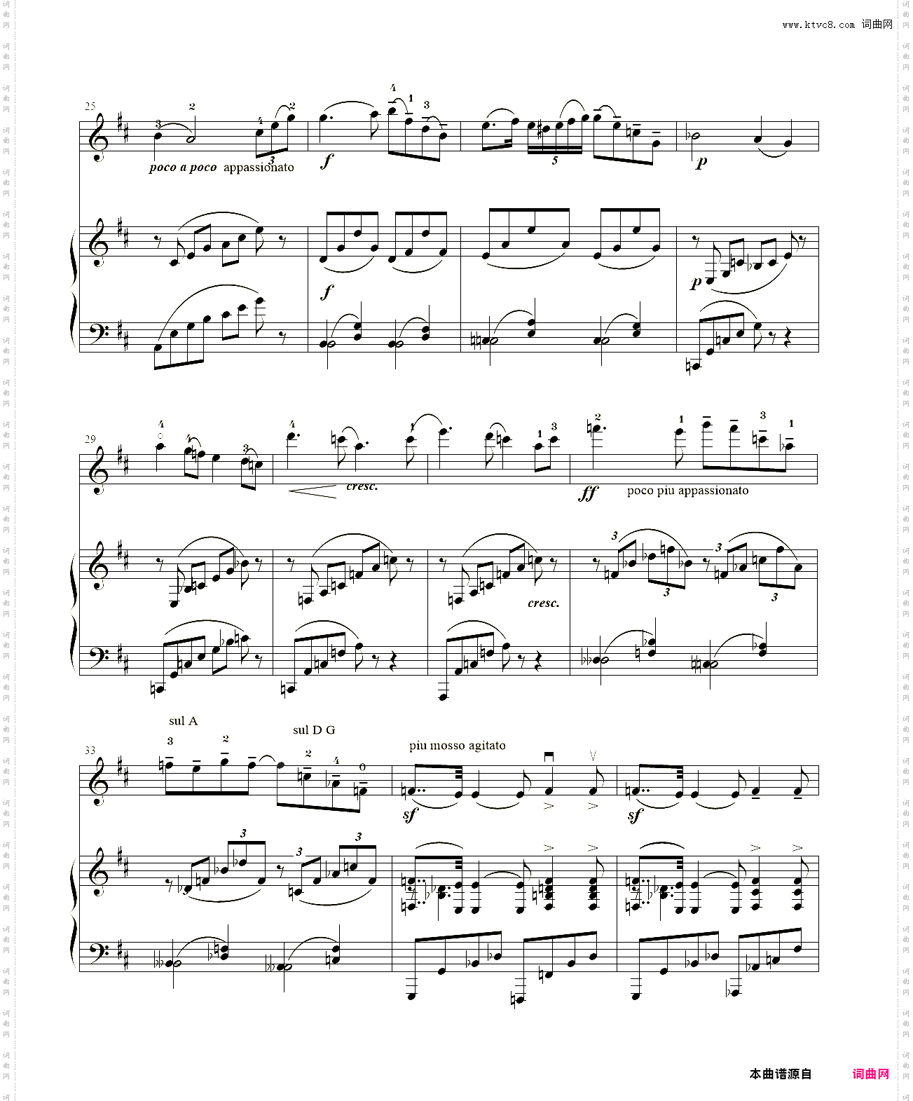 小提琴谱：沉思小提琴+钢琴伴奏泰伊思，版本二