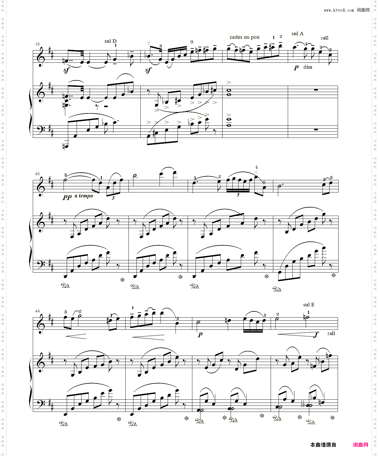 小提琴谱：沉思小提琴+钢琴伴奏泰伊思，版本二