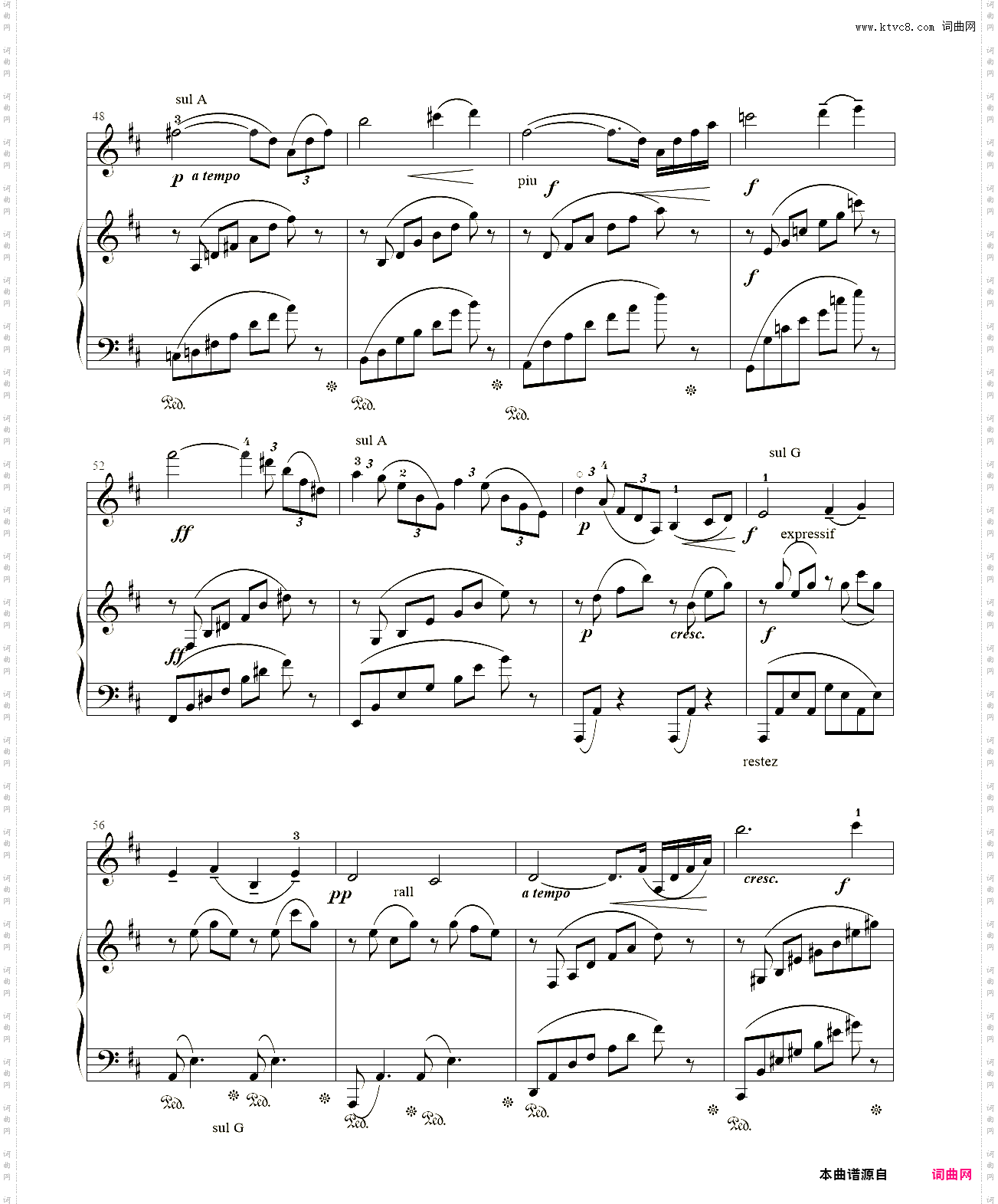 小提琴谱：沉思小提琴+钢琴伴奏泰伊思，版本二