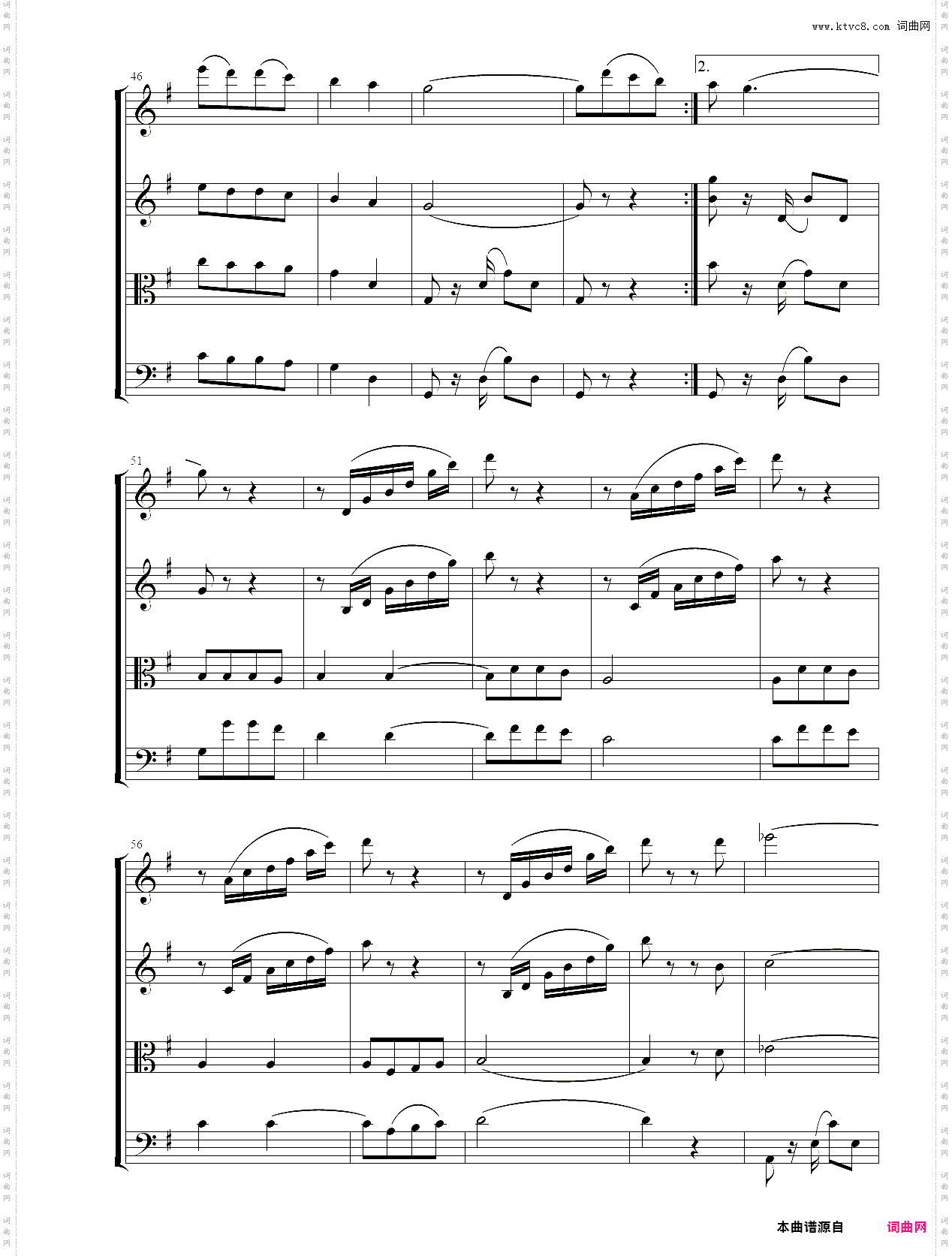 小提琴谱:我的太阳弦乐四重奏O Sole Mio