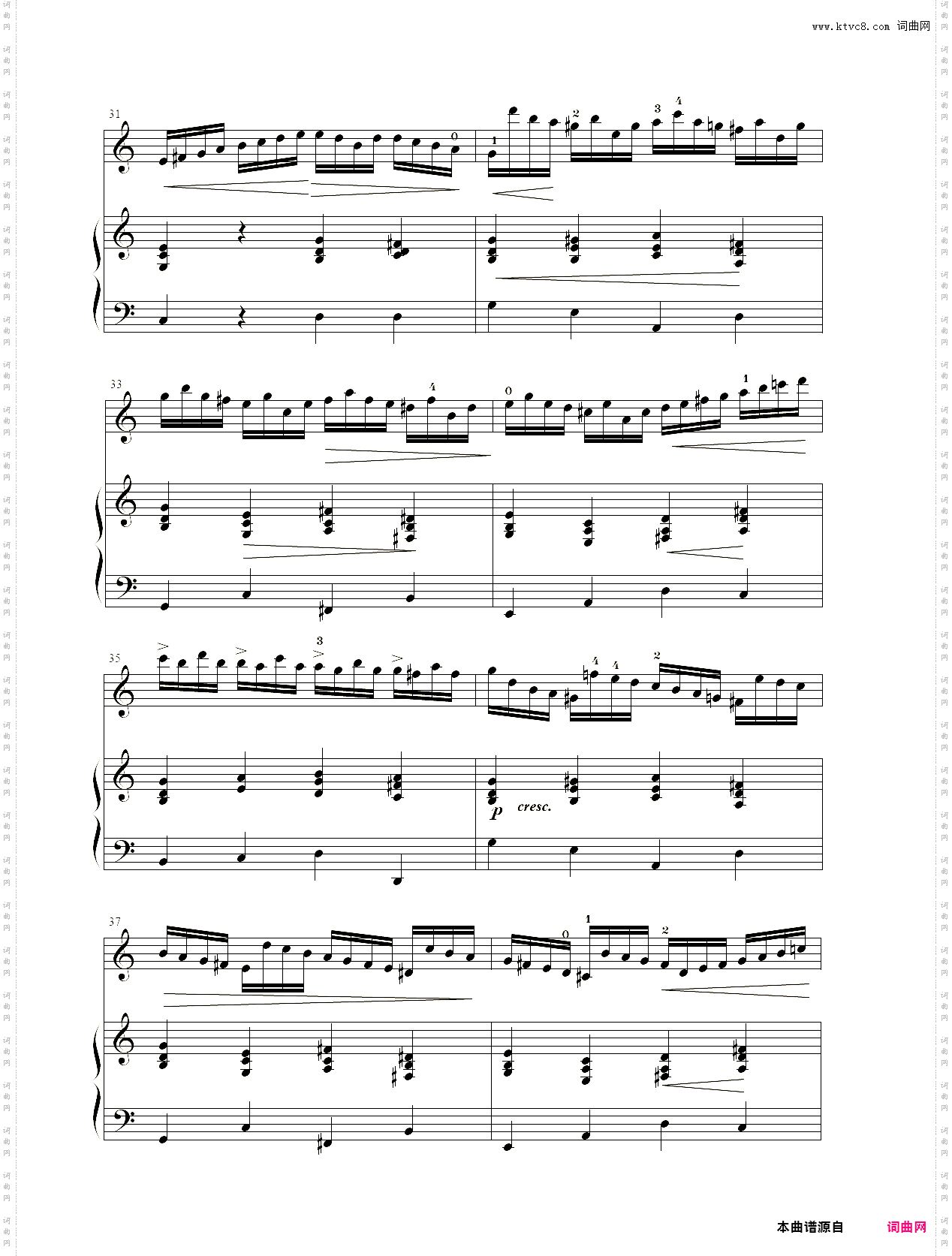 小提琴谱：无穷动小提琴、钢琴二重奏Paganini