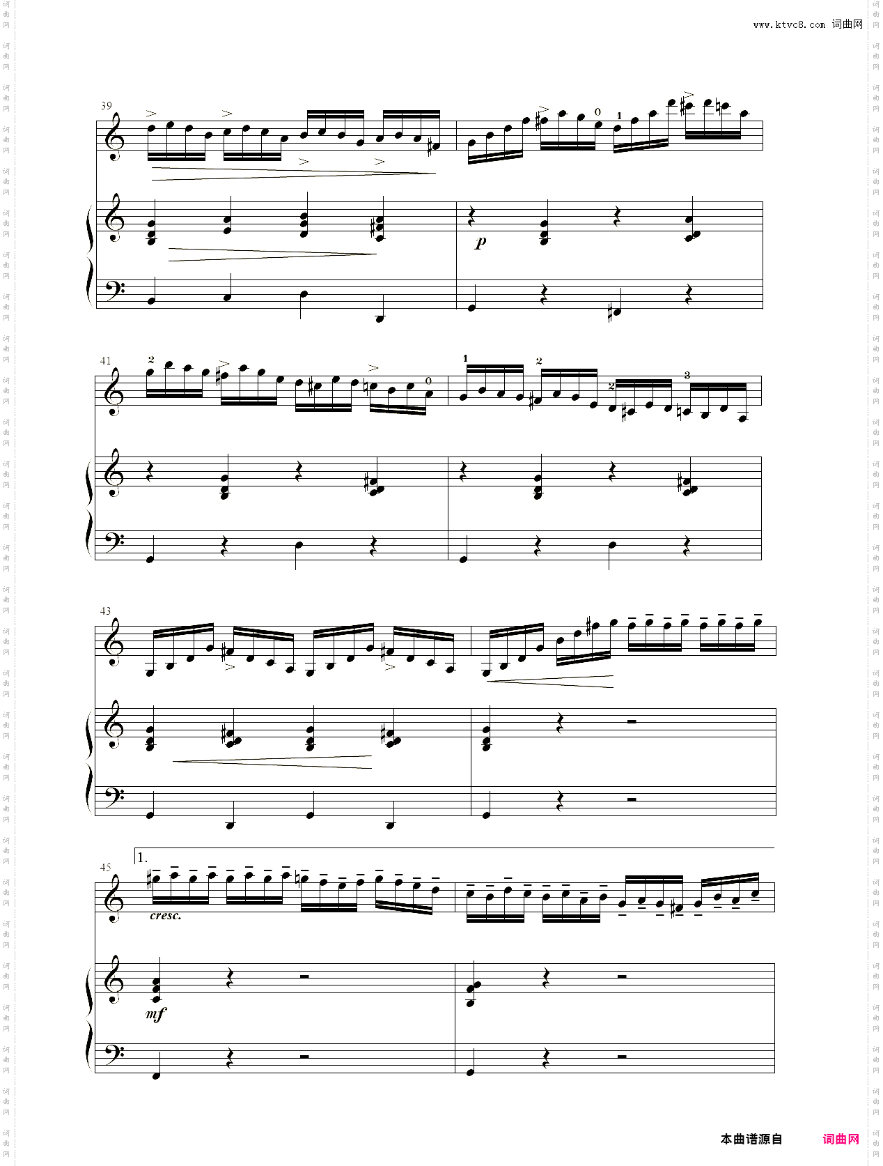小提琴谱：无穷动小提琴、钢琴二重奏Paganini