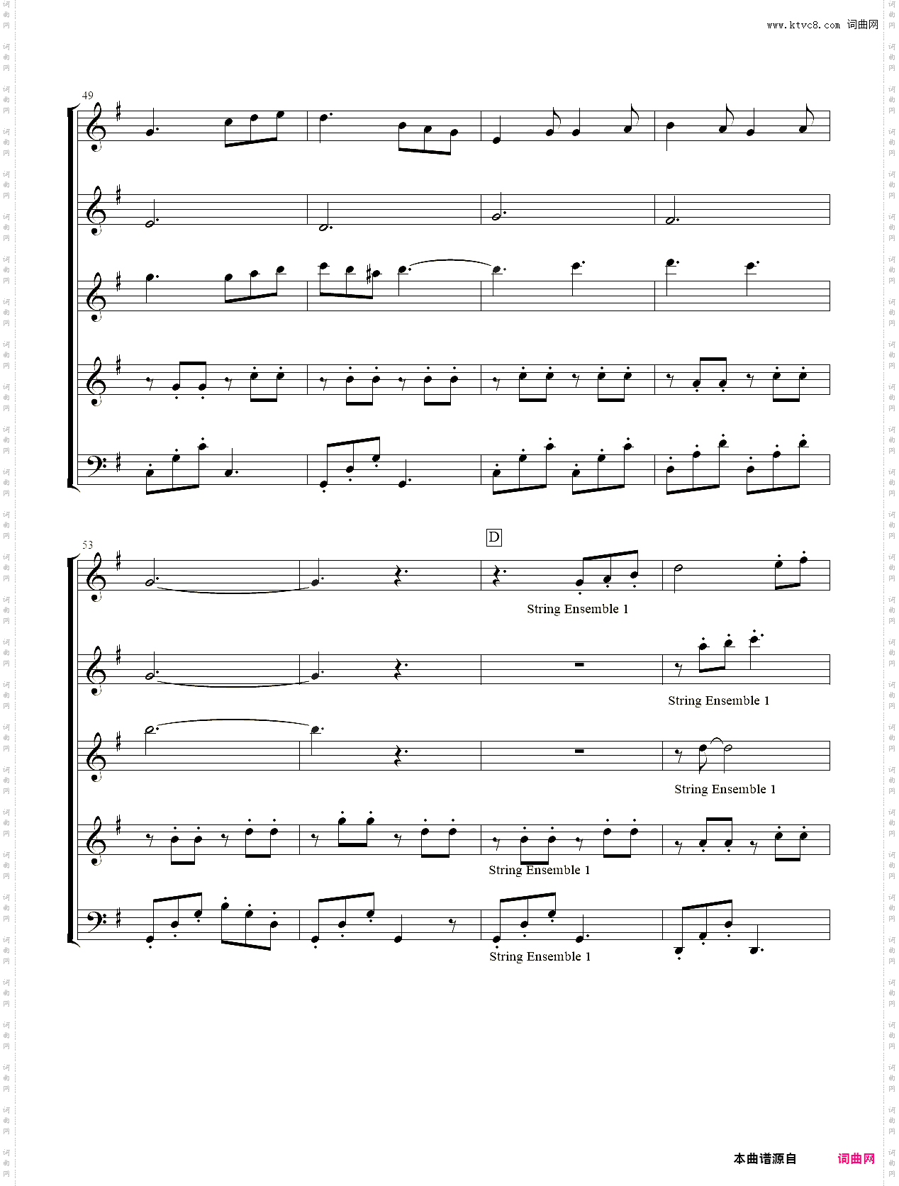 小提琴谱：Folk Dance 电影《假如爱有天意》插曲弦乐五重奏