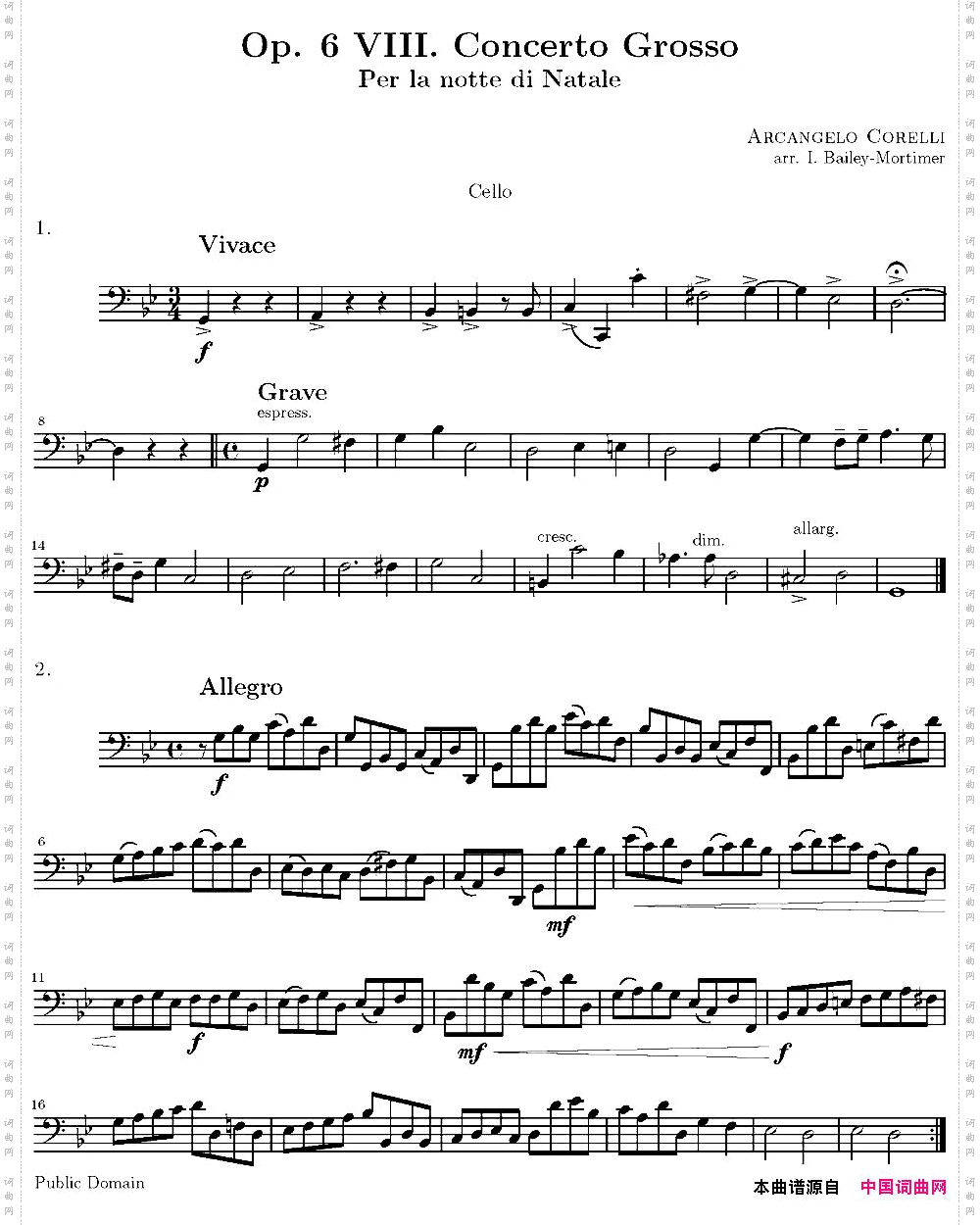 Op.6VIII.ConcertoGrosso大协奏曲四重奏大提琴分谱_Op.6 VIII. Concerto Grosso大协奏曲四重奏大提琴分谱