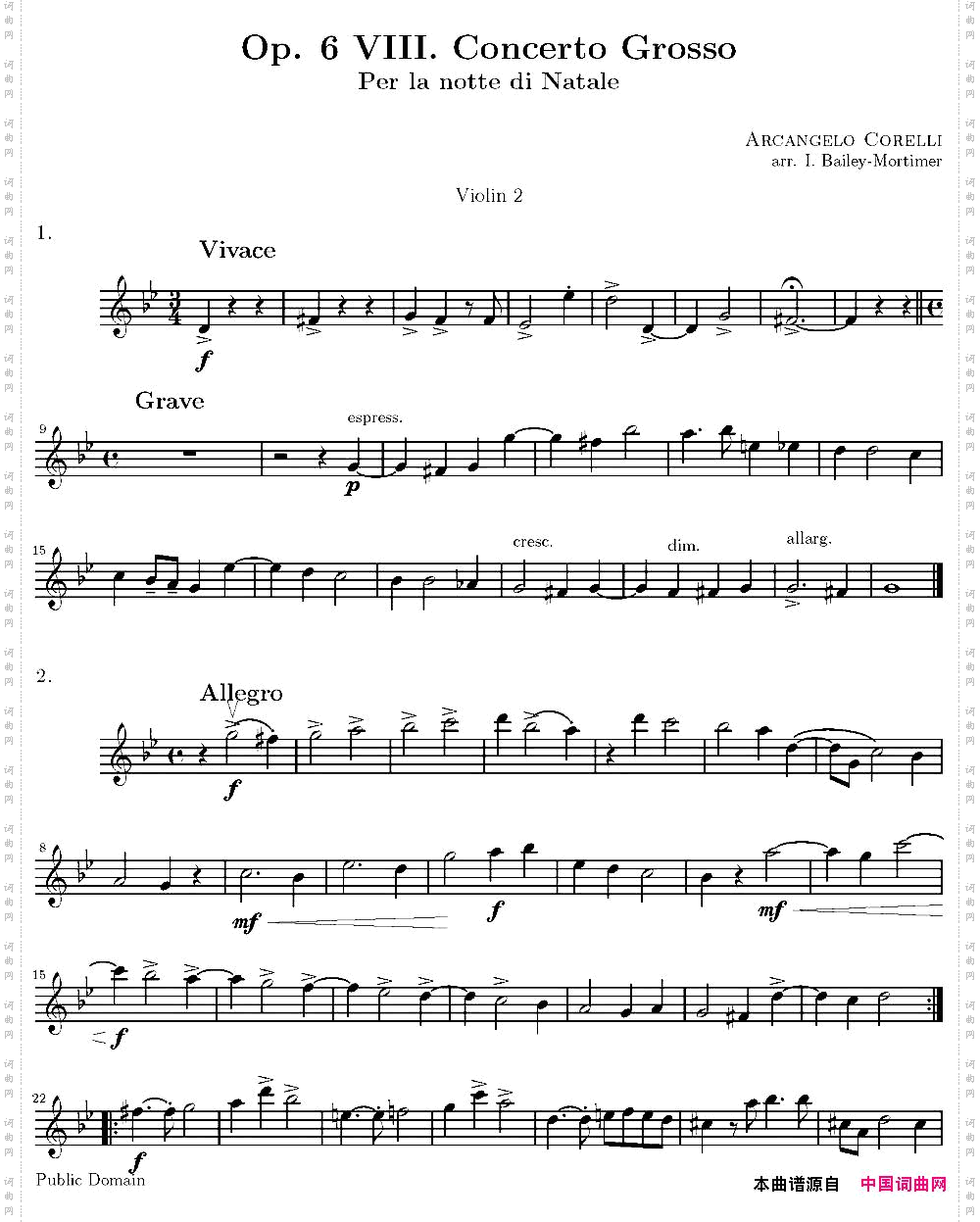 Op.6VIII.ConcertoGrosso大协奏曲四重奏第二小提琴分谱_Op.6 VIII. Concerto Grosso大协奏曲四重奏第二小提琴分谱