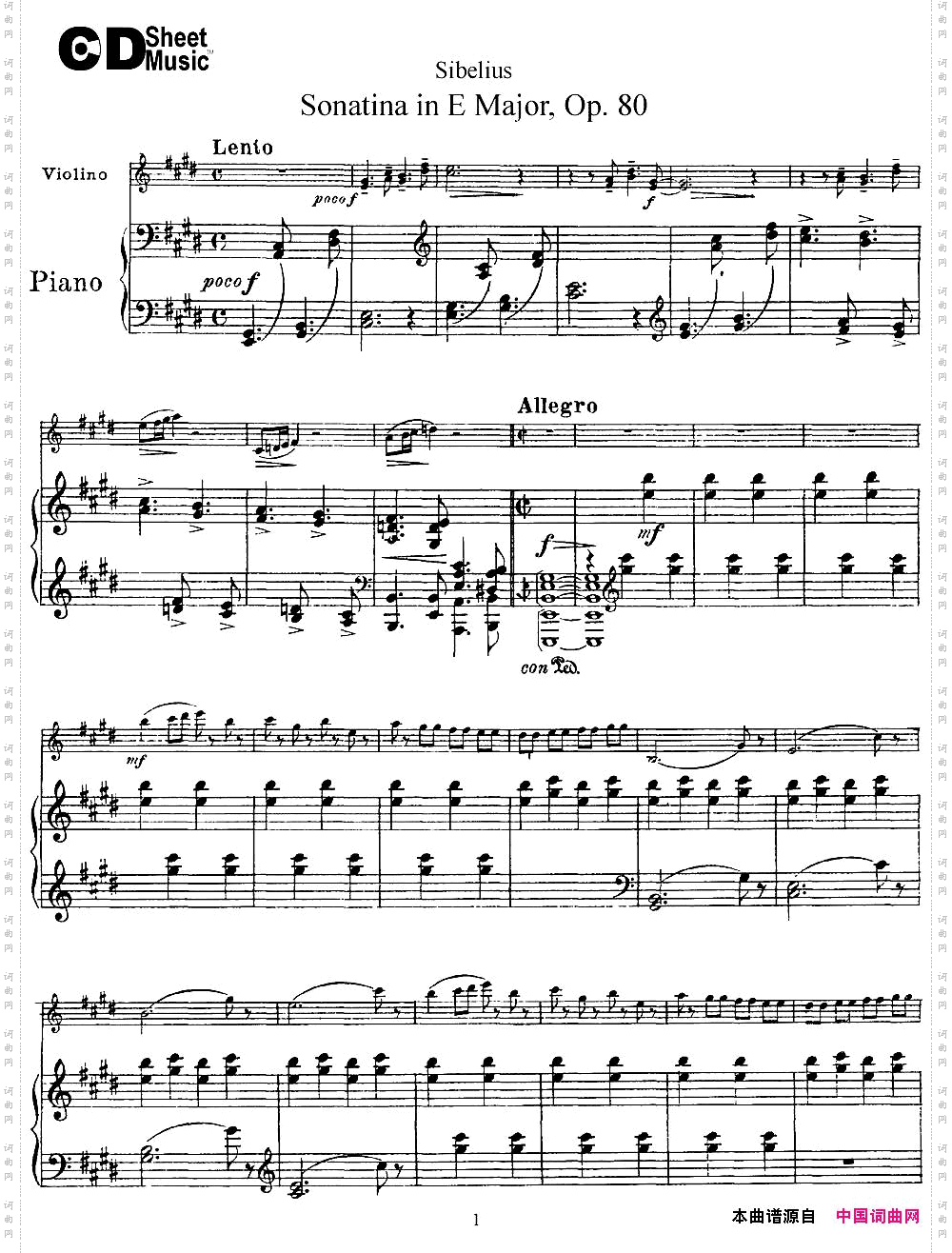 ViolinSonatinainEMajorOp.80小提琴+钢琴伴奏_Violin Sonatina in E Major Op.80小提琴+钢琴伴奏