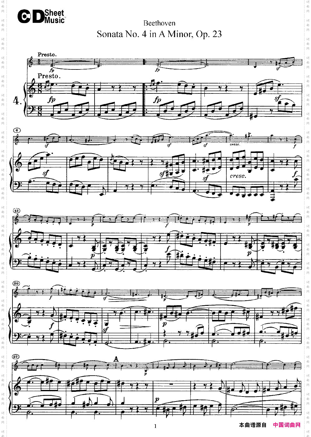 ViolinSonataNo.4inAMinorOp.23小提琴+钢琴伴奏_Violin Sonata No.4 in A Minor Op.23小提琴+钢琴伴奏