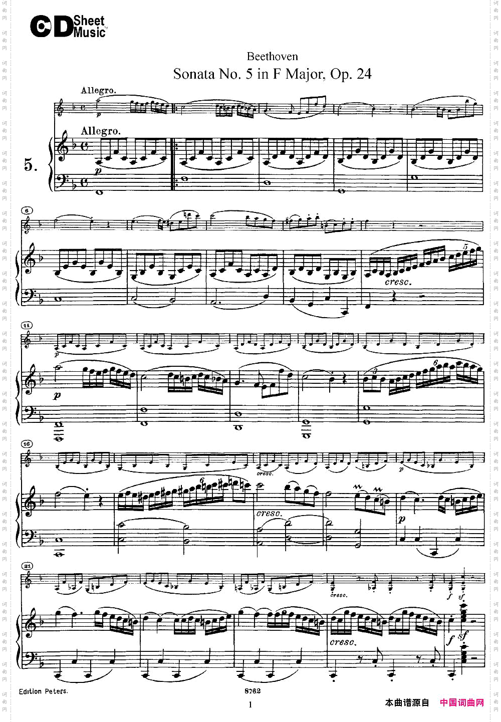 ViolinSonataNo.5inFMajorOp.24小提琴+钢琴伴奏_Violin Sonata No.5 in F Major Op.24小提琴+钢琴伴奏