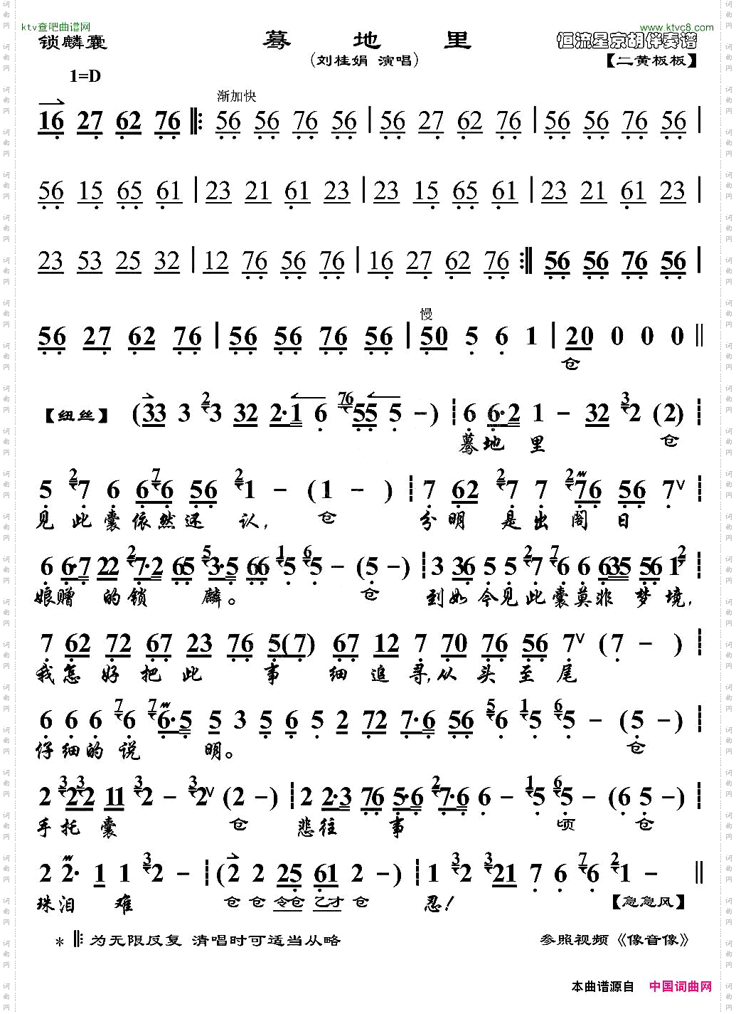 蓦地里见此囊依然还认《锁麟囊》选段、京胡伴奏谱