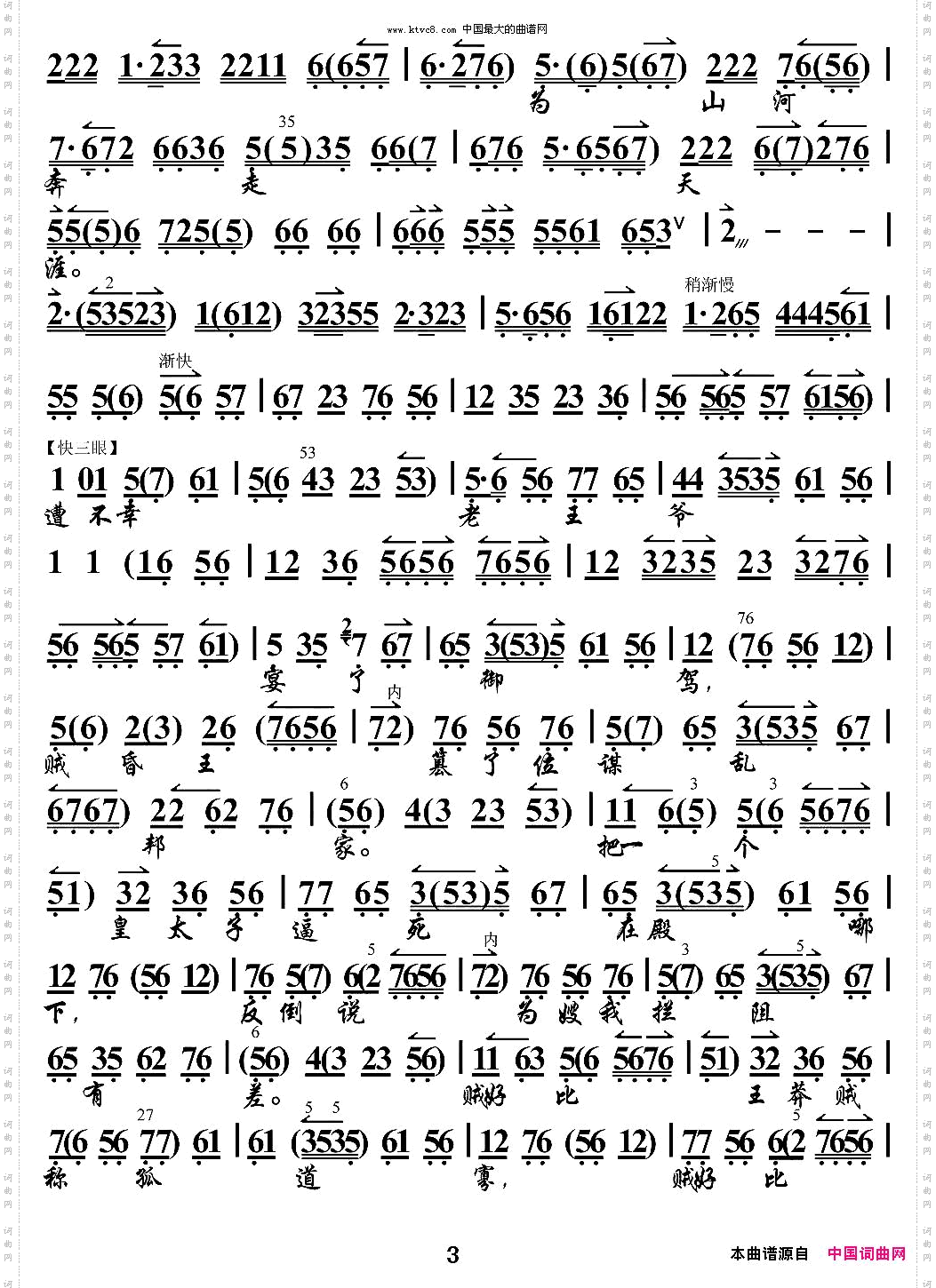 有贺后在金殿一声高骂《贺后骂殿》选段、京胡伴奏谱