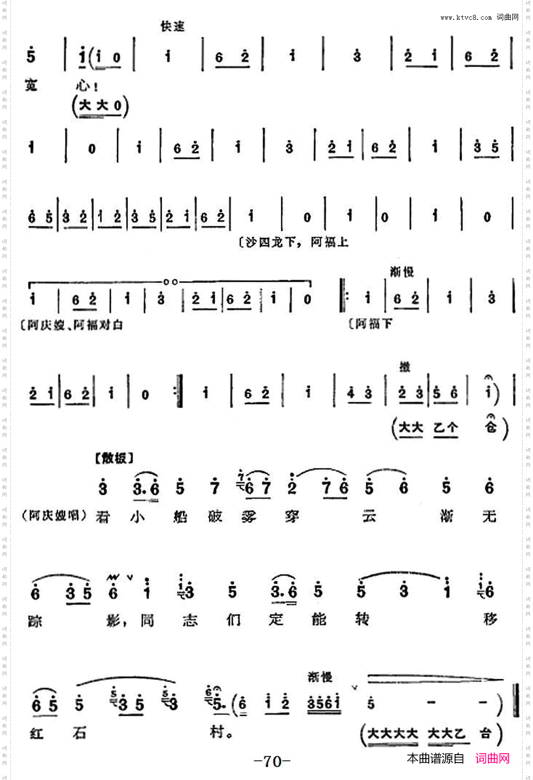 革命现代京剧《沙家浜》全剧主旋律乐谱之第六场授计