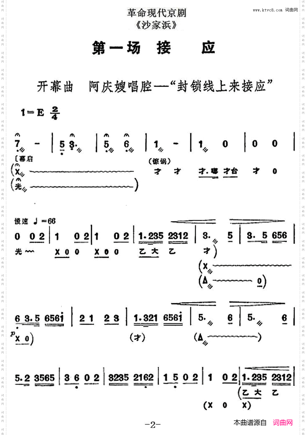 革命现代京剧《沙家浜》全剧主旋律乐谱之第一场接应