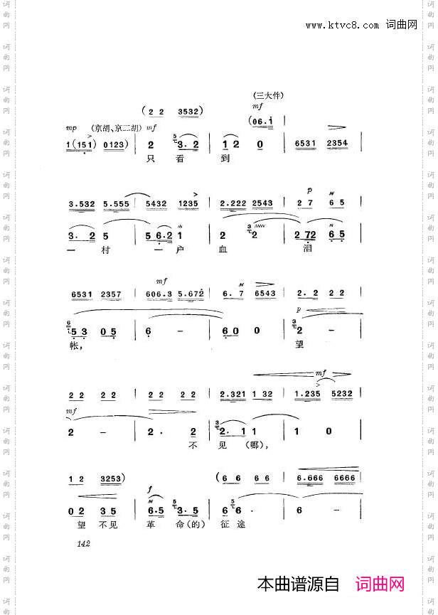 革命现代京剧杜鹃山主旋律乐谱101-150
