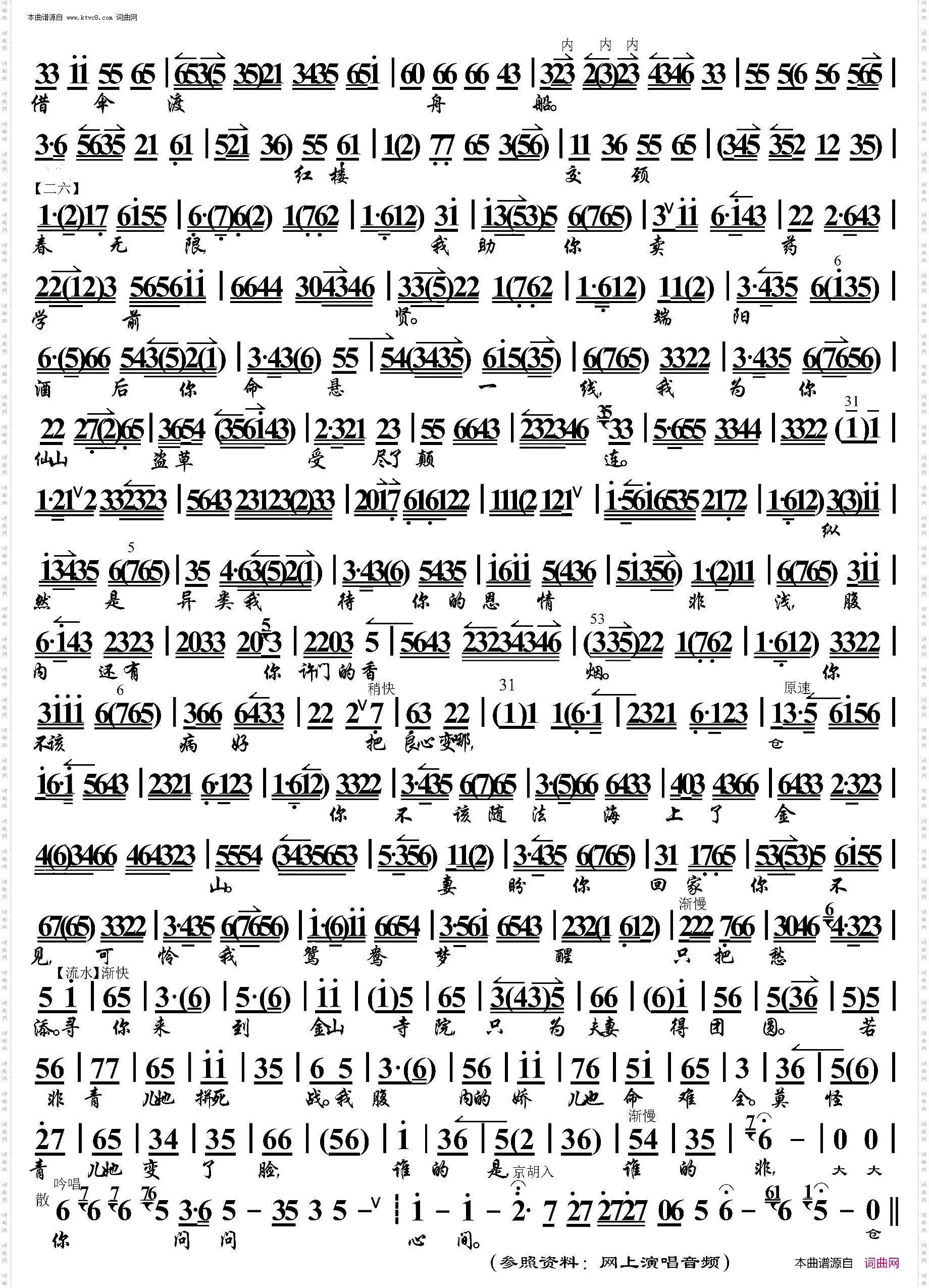 白蛇传·青妹慢举龙泉宝剑_ 京胡伴奏谱 