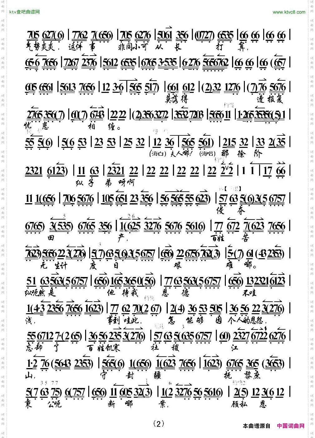 老人家你随我饱经忧患《海瑞罢官》选段、琴谱