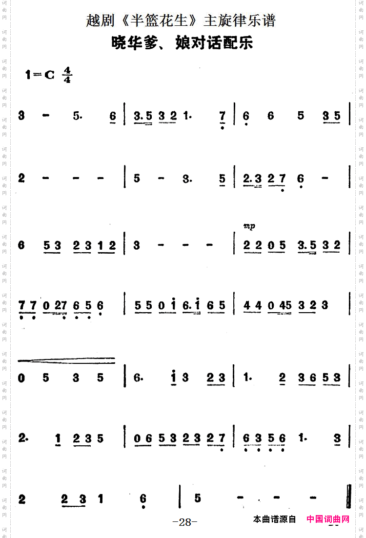 晓华爹、娘对话配乐_越剧《半篮花生》全剧主旋律乐谱：P28