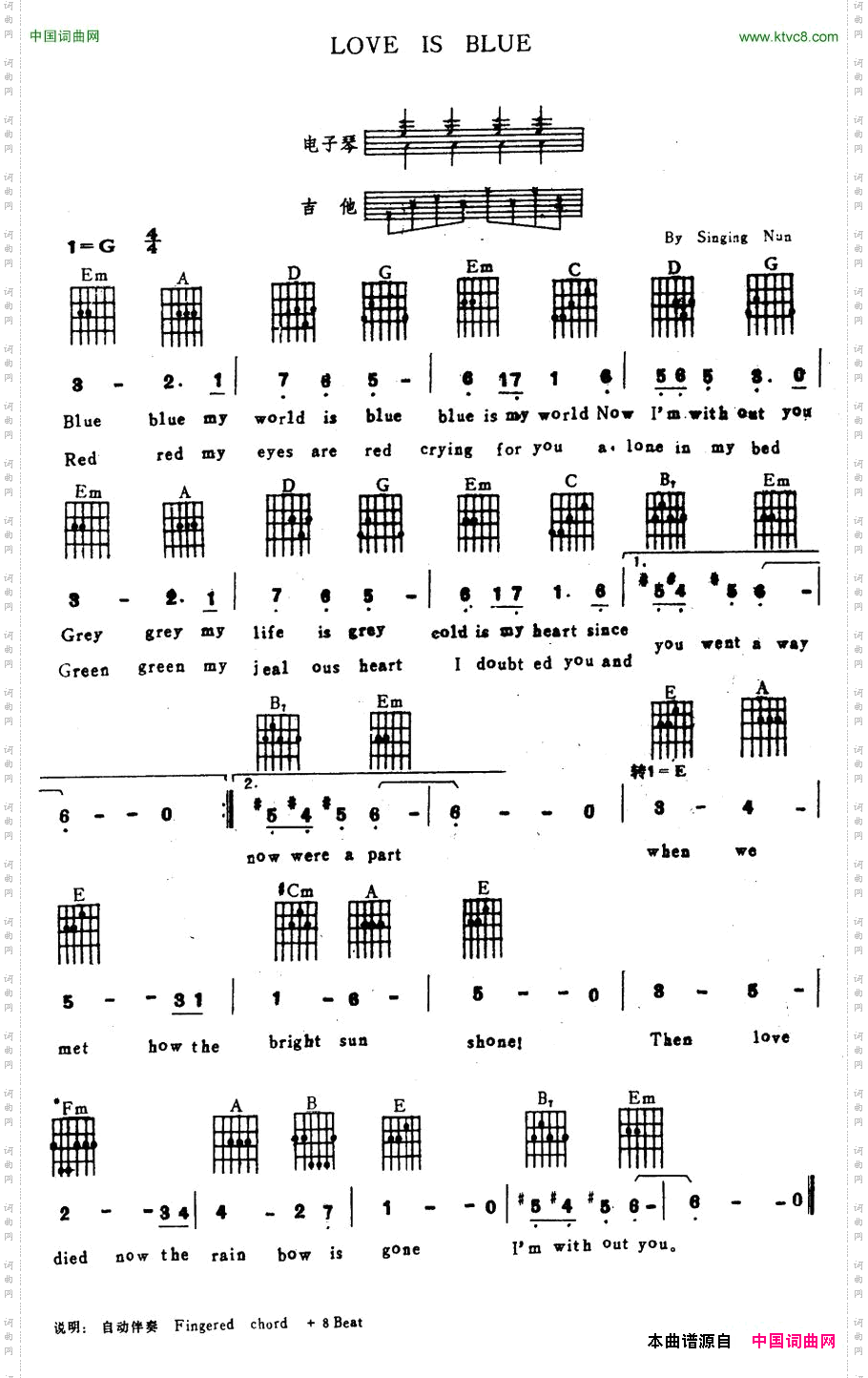 LOVEISBLUE电子琴吉他弹唱谱_LOVE IS BLUE电子琴吉他弹唱谱