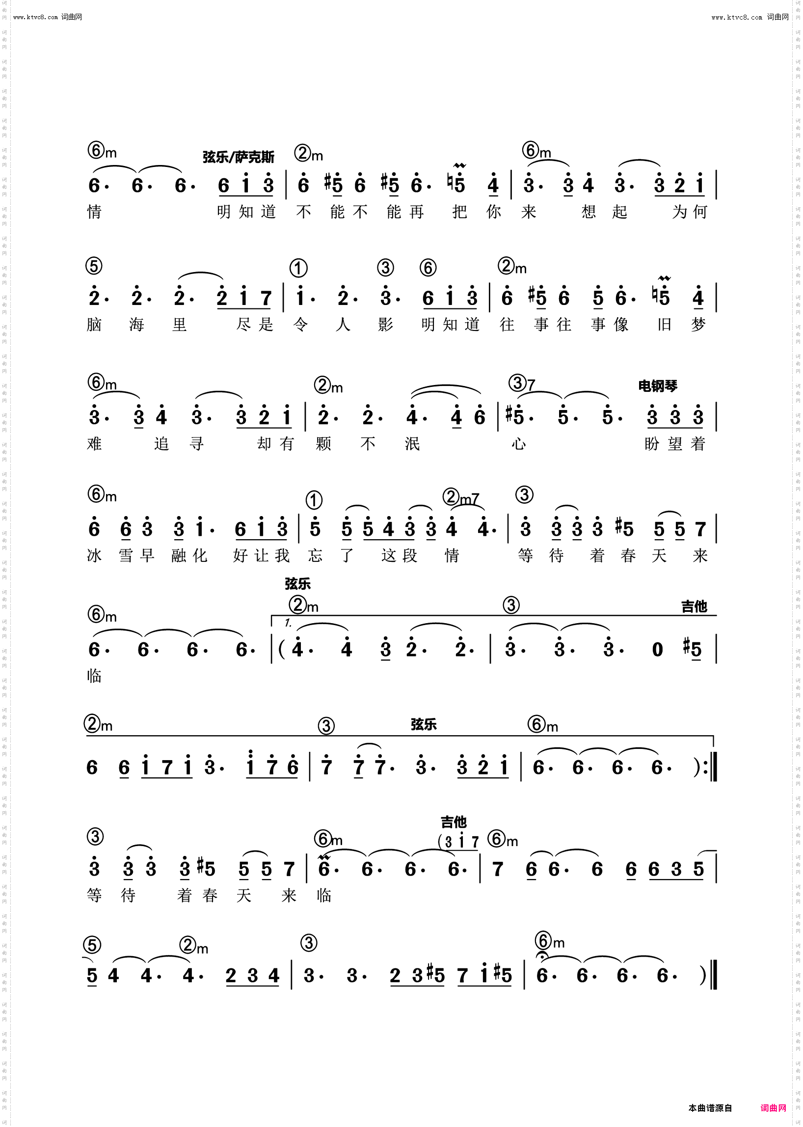 雪地上的回忆_电子琴简谱