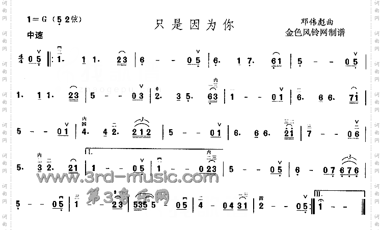 只是因为你[二胡曲谱]