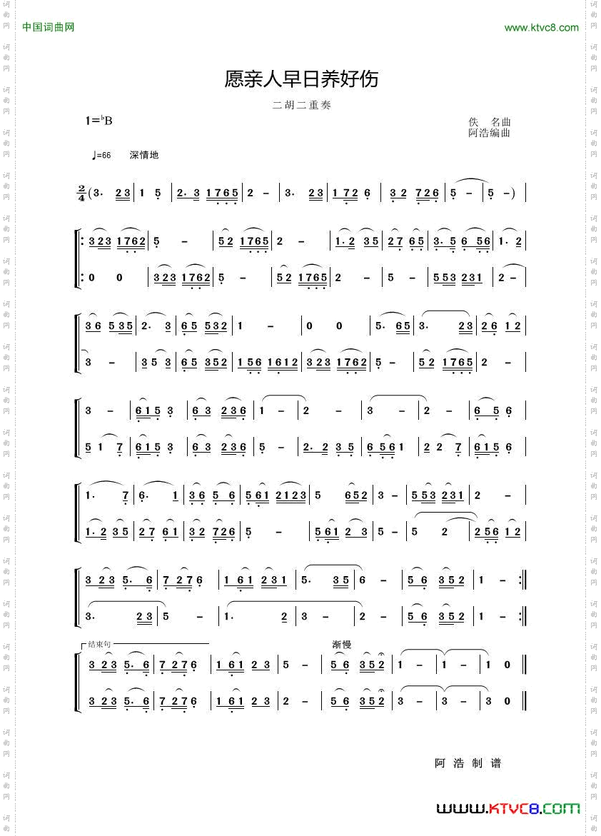 愿亲人早日养好伤_二胡二重奏