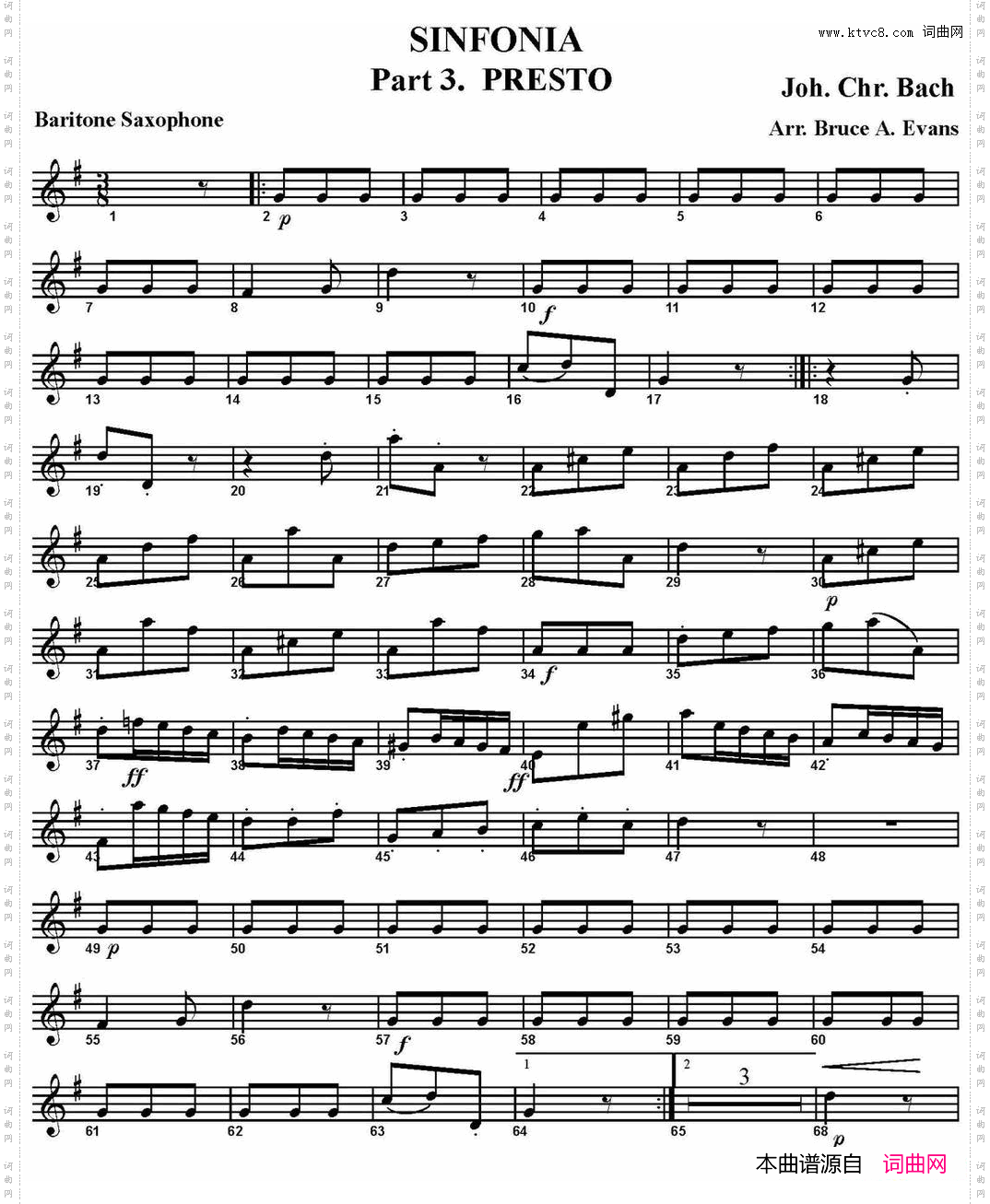 SINFONIAPart3·PRESTO四重奏·上低音萨克斯分谱_SINFONIA Part 3· PRESTO四重奏·上低音萨克斯分谱