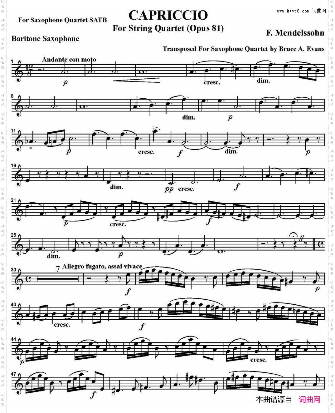 CAPRICCIO四重奏·上低音萨克斯分谱