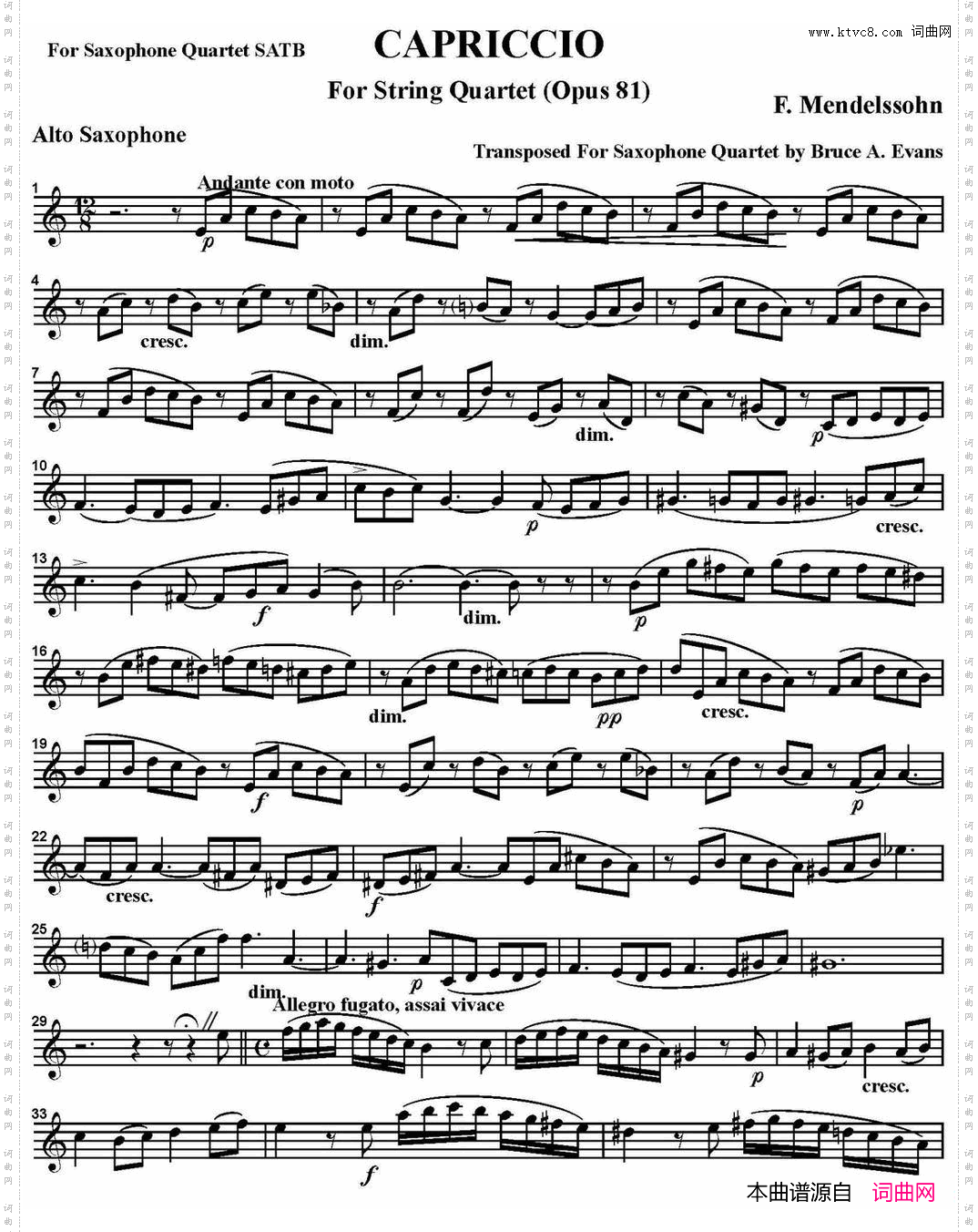 CAPRICCIO四重奏·中音萨克斯分谱