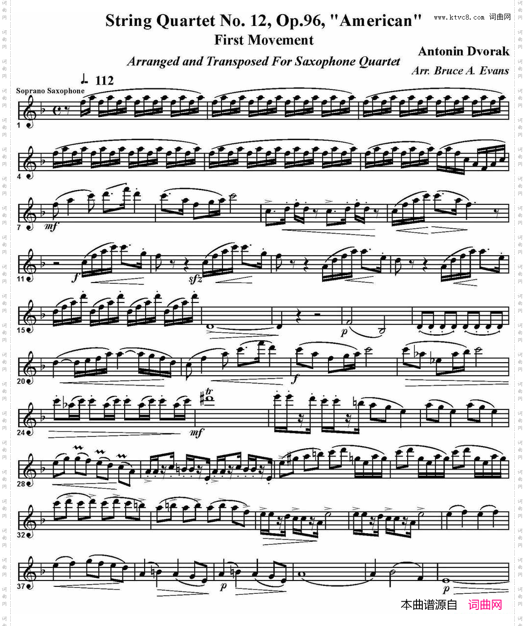 StringQuartetNo·12,Op·96四重奏·高音萨克斯分谱_String Quartet No·12,Op·96四重奏·高音萨克斯分谱