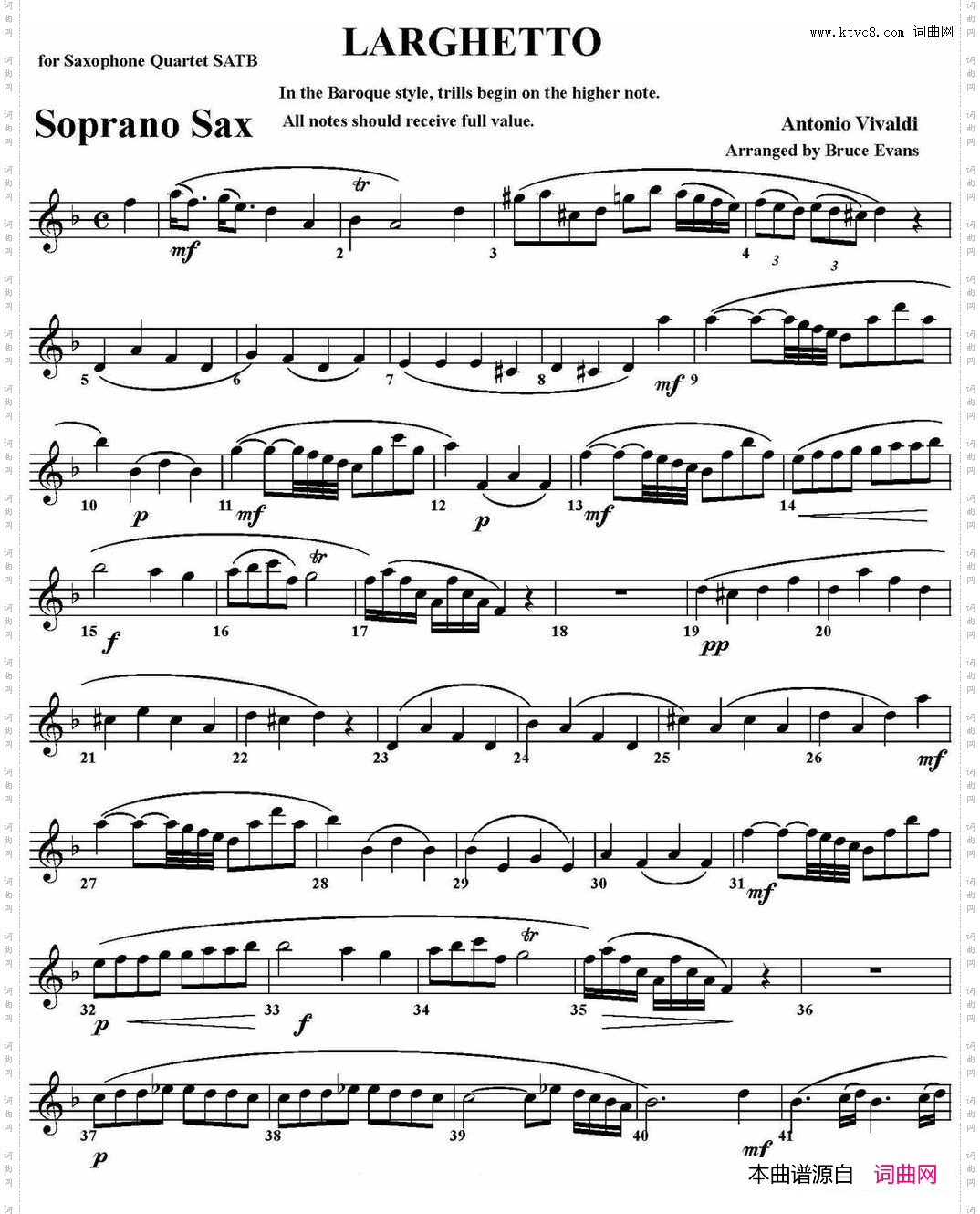 LARGHETTO四重奏·高音萨克斯分谱