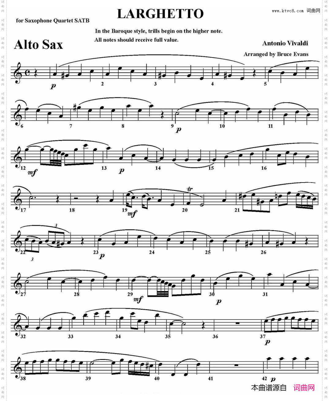 LARGHETTO四重奏·中音萨克斯分谱