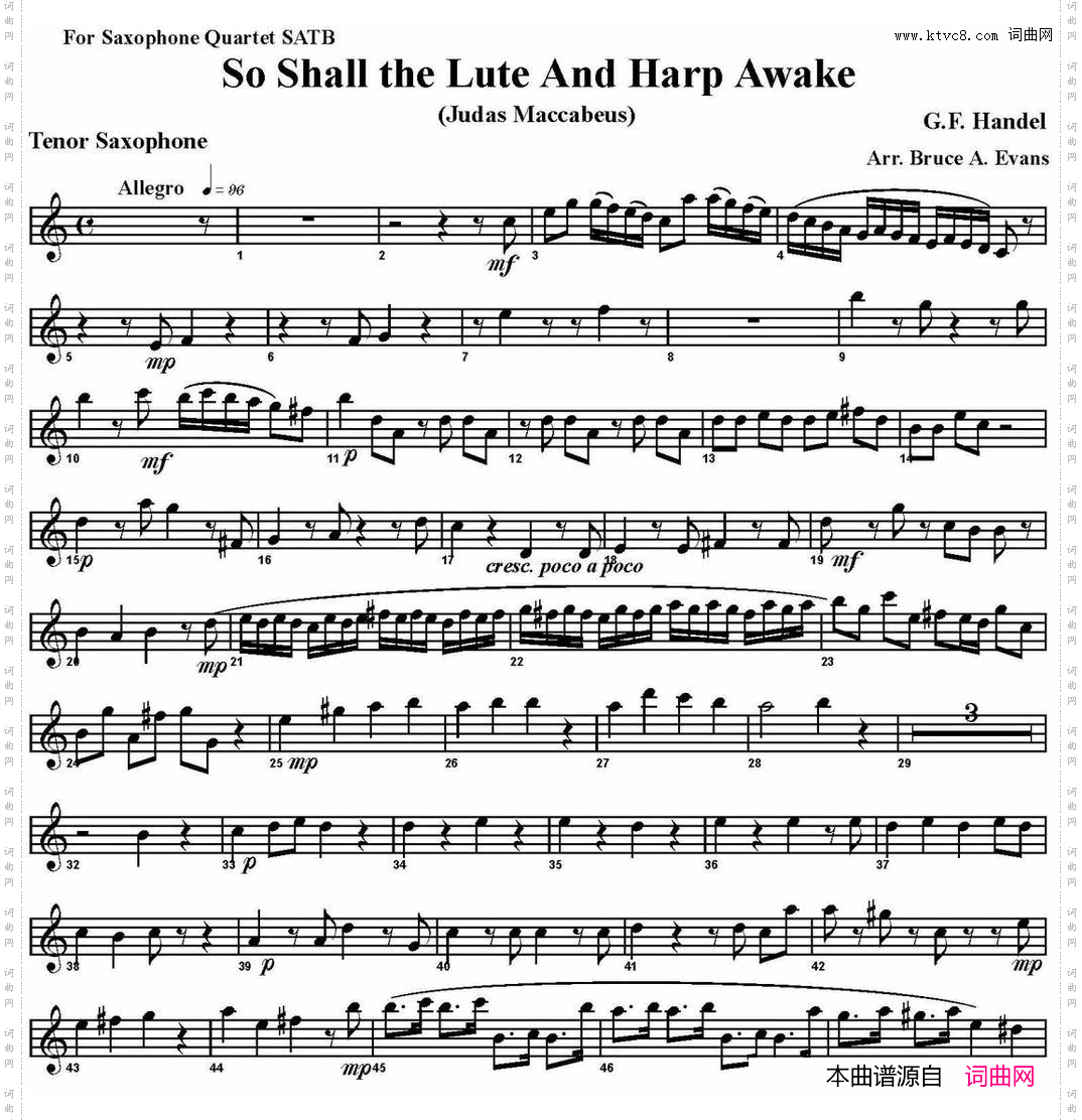 SoShalltheLuteAndHarpAwake四重奏·次中音萨克斯分谱_So Shall the Lute And Harp Awake四重奏·次中音萨克斯分谱