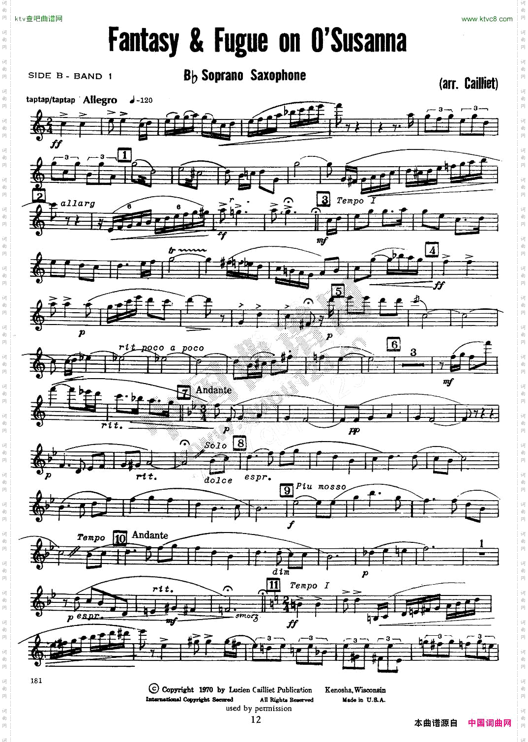 赋格曲-苏珊娜四重奏soprano—高音萨克斯分谱