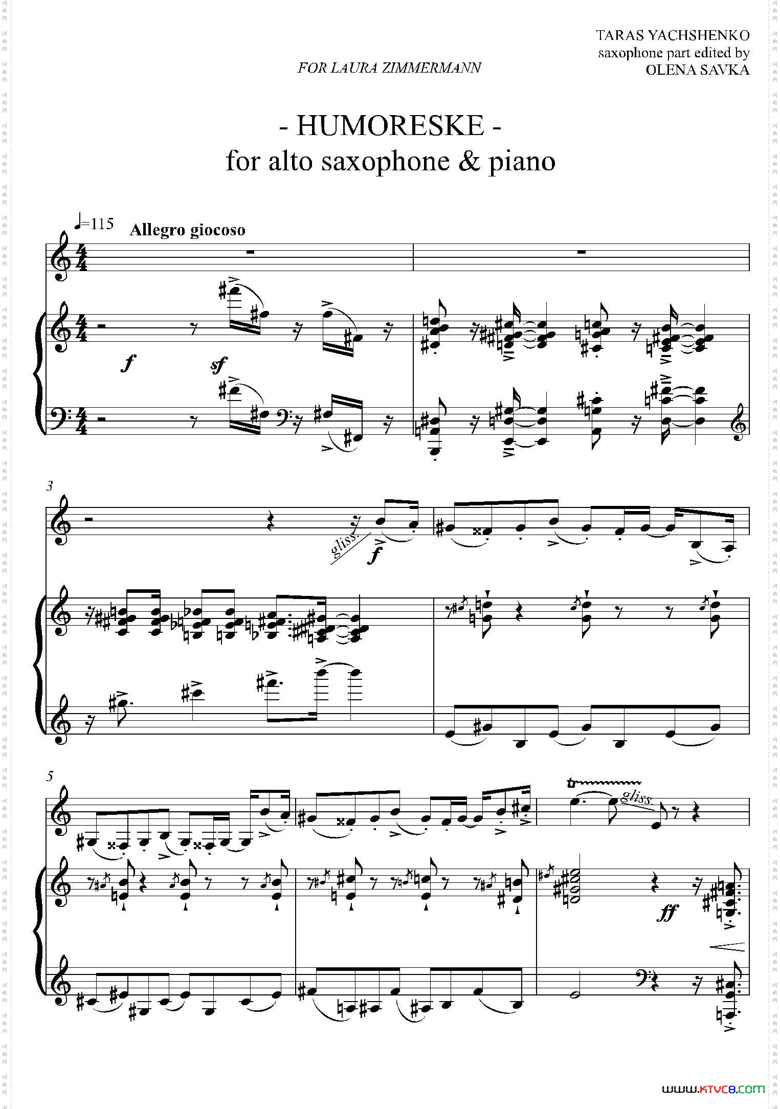 HUMORESKE中音萨克斯+钢琴伴奏