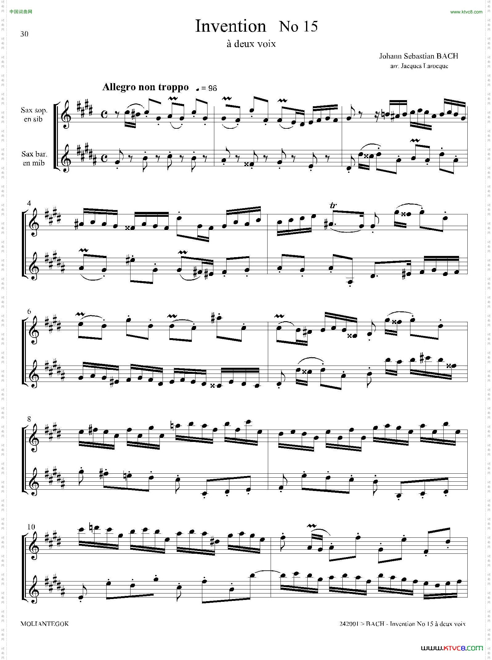 Inventions 巴赫15首创意曲（二重奏—15）