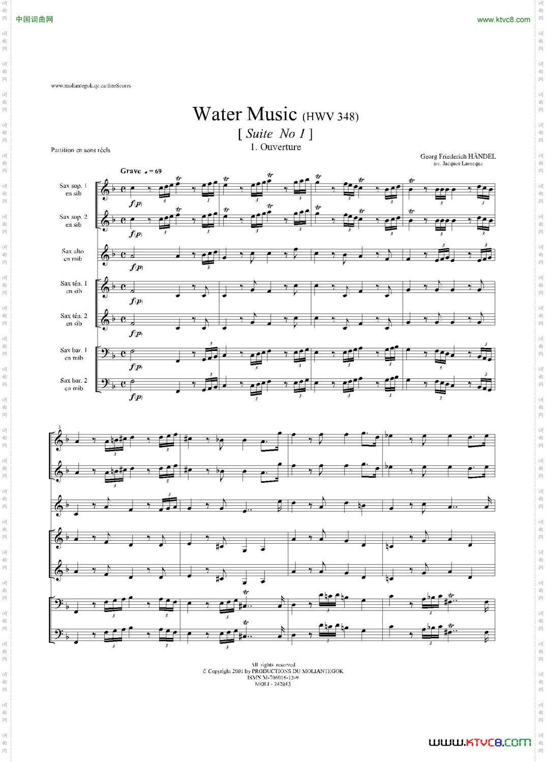 WaterMusicHWV.348No.1萨克斯合奏总谱_Water MusicHWV.348 No.1萨克斯合奏总谱