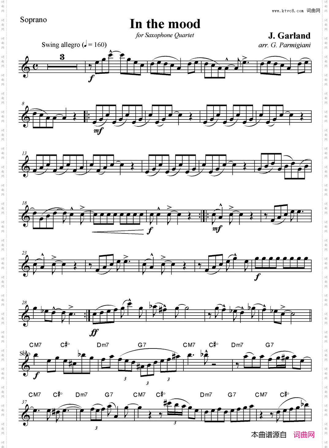 InTheMood情绪四重奏高音萨克斯分谱_In The Mood情绪四重奏高音萨克斯分谱