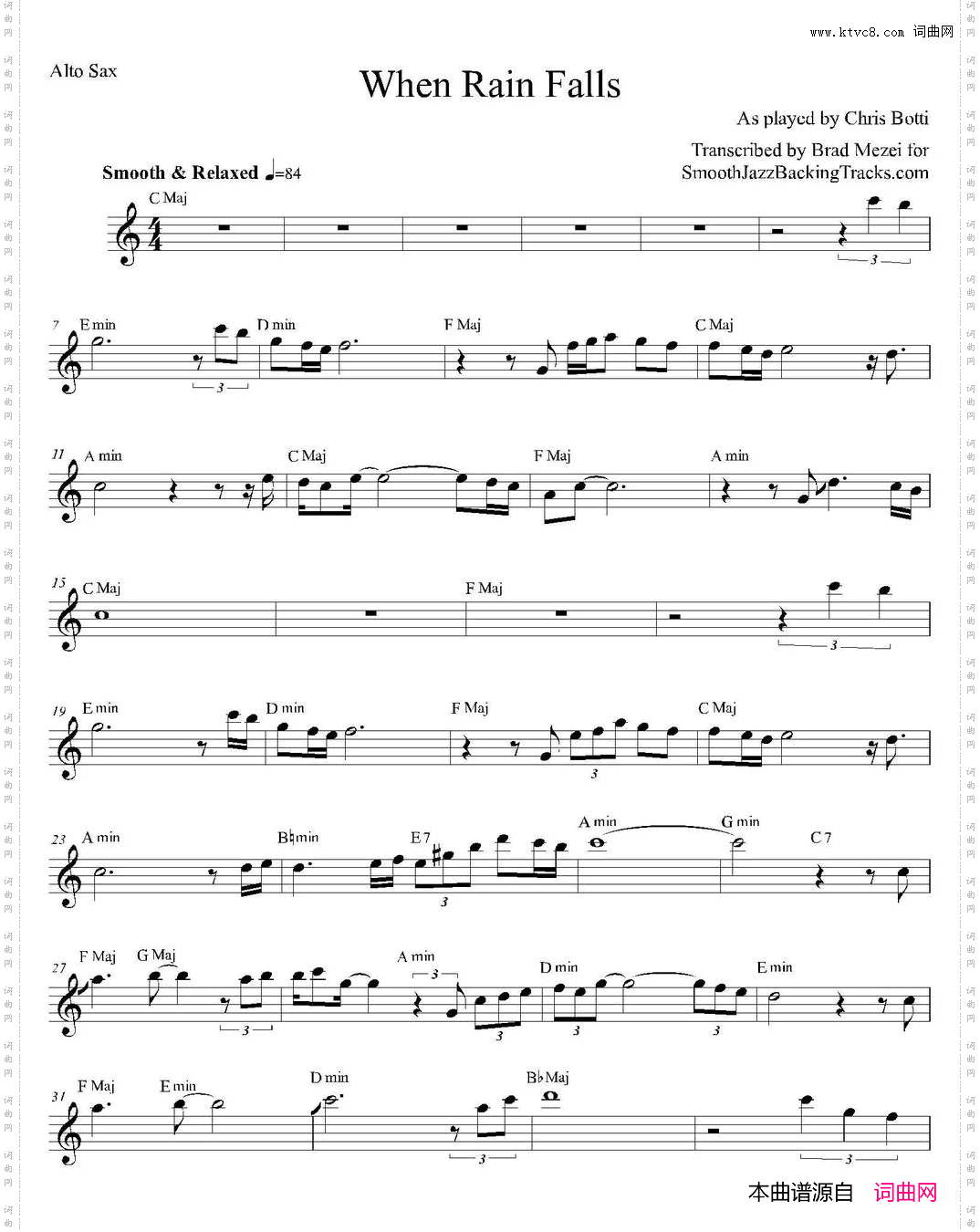 WhenRainFalls中音萨克斯_When Rain Falls中音萨克斯