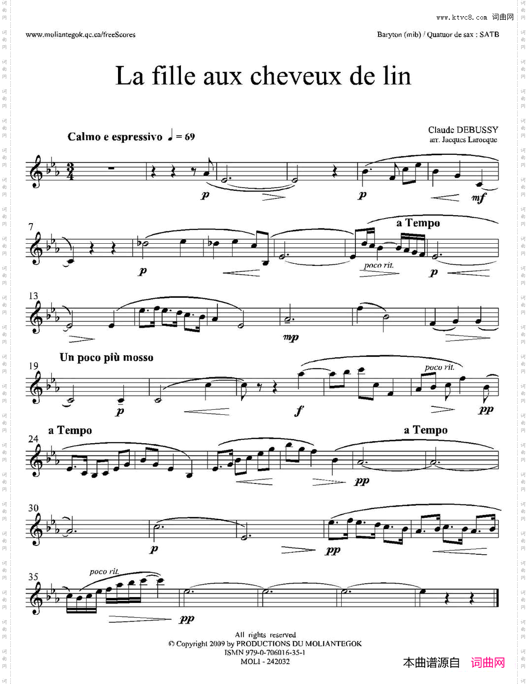 亚麻色头发的少女四重奏上低音萨克斯分谱