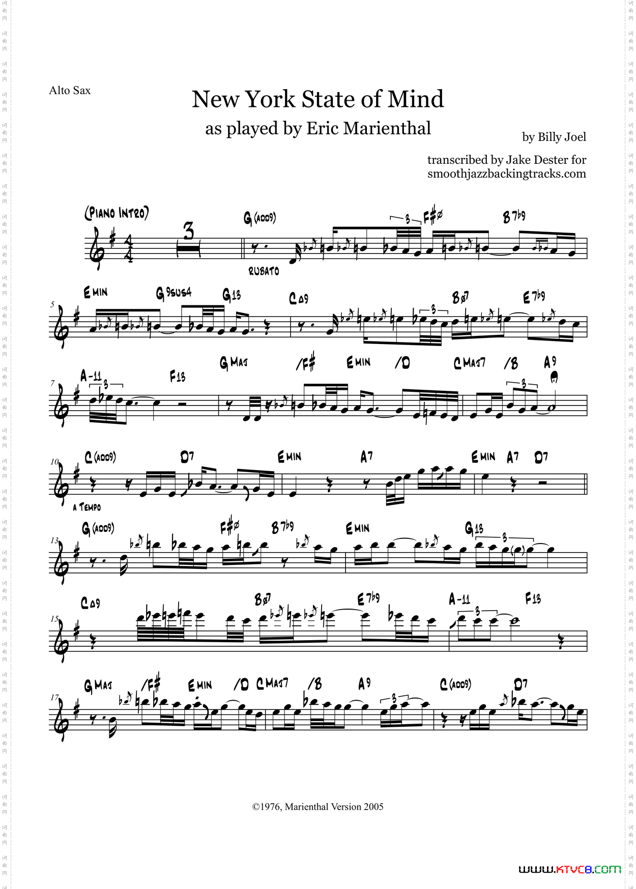 NewYorkStateofMind中音萨克斯_New York Stateof Mind中音萨克斯
