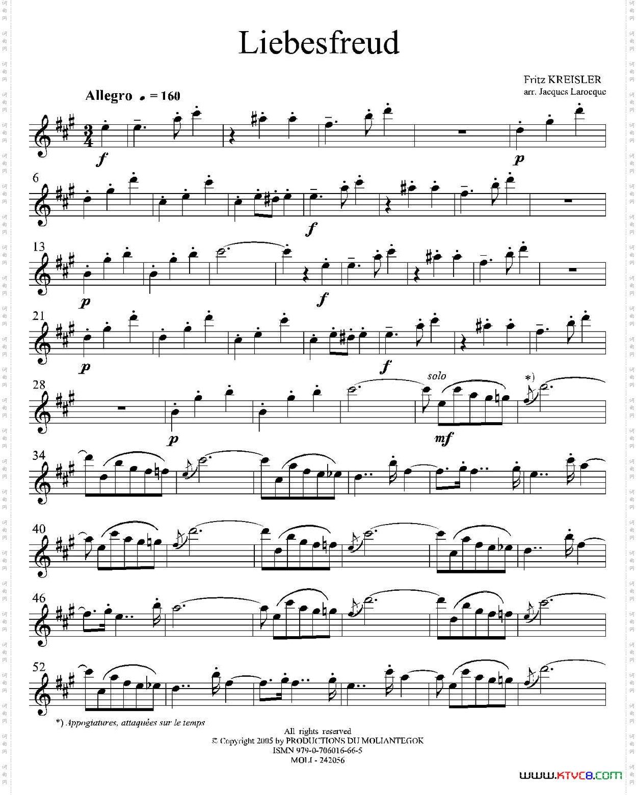 Liebesfreud（四重奏中音萨克斯分谱）
