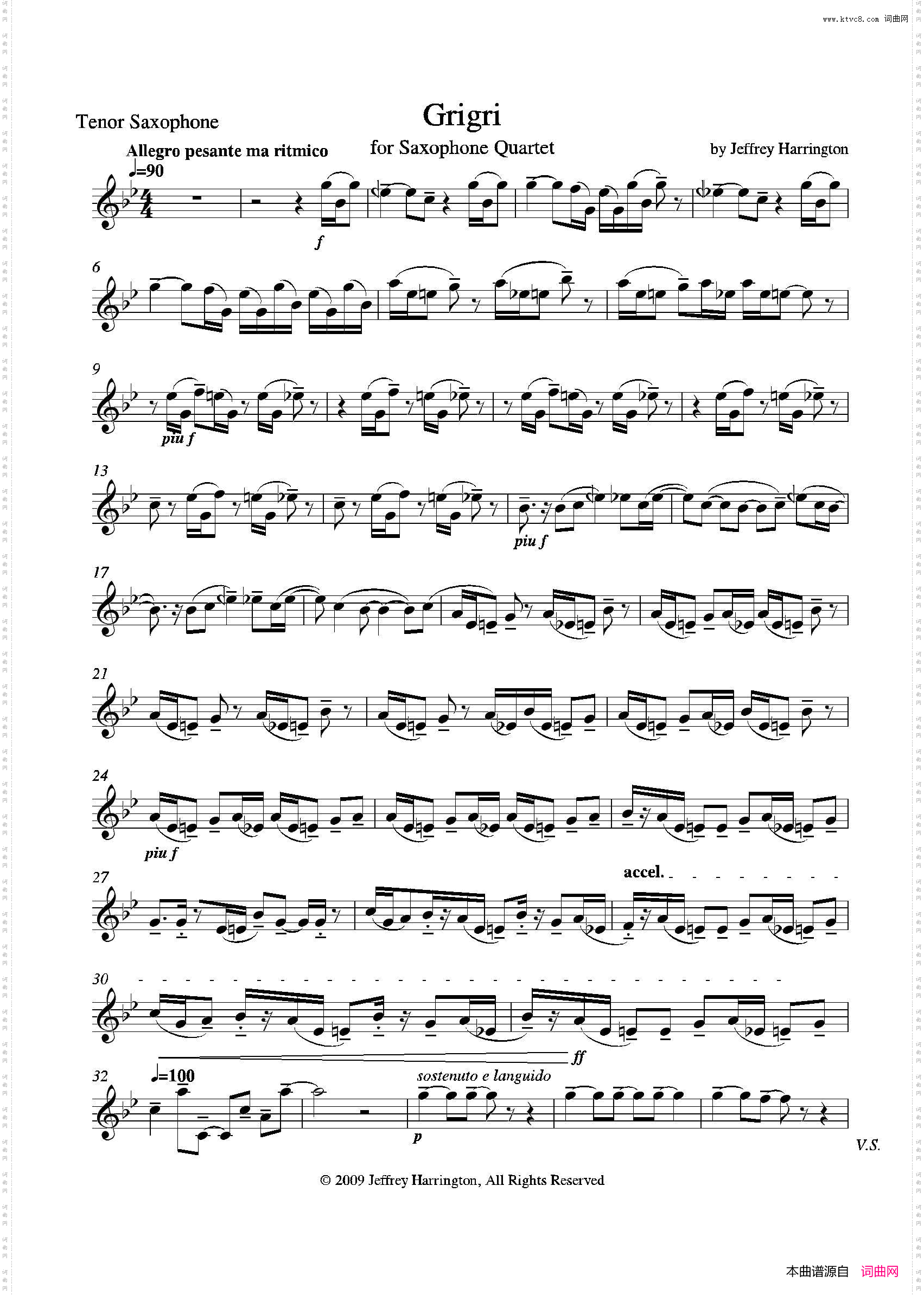 Grigri四重奏次中音萨克斯分谱