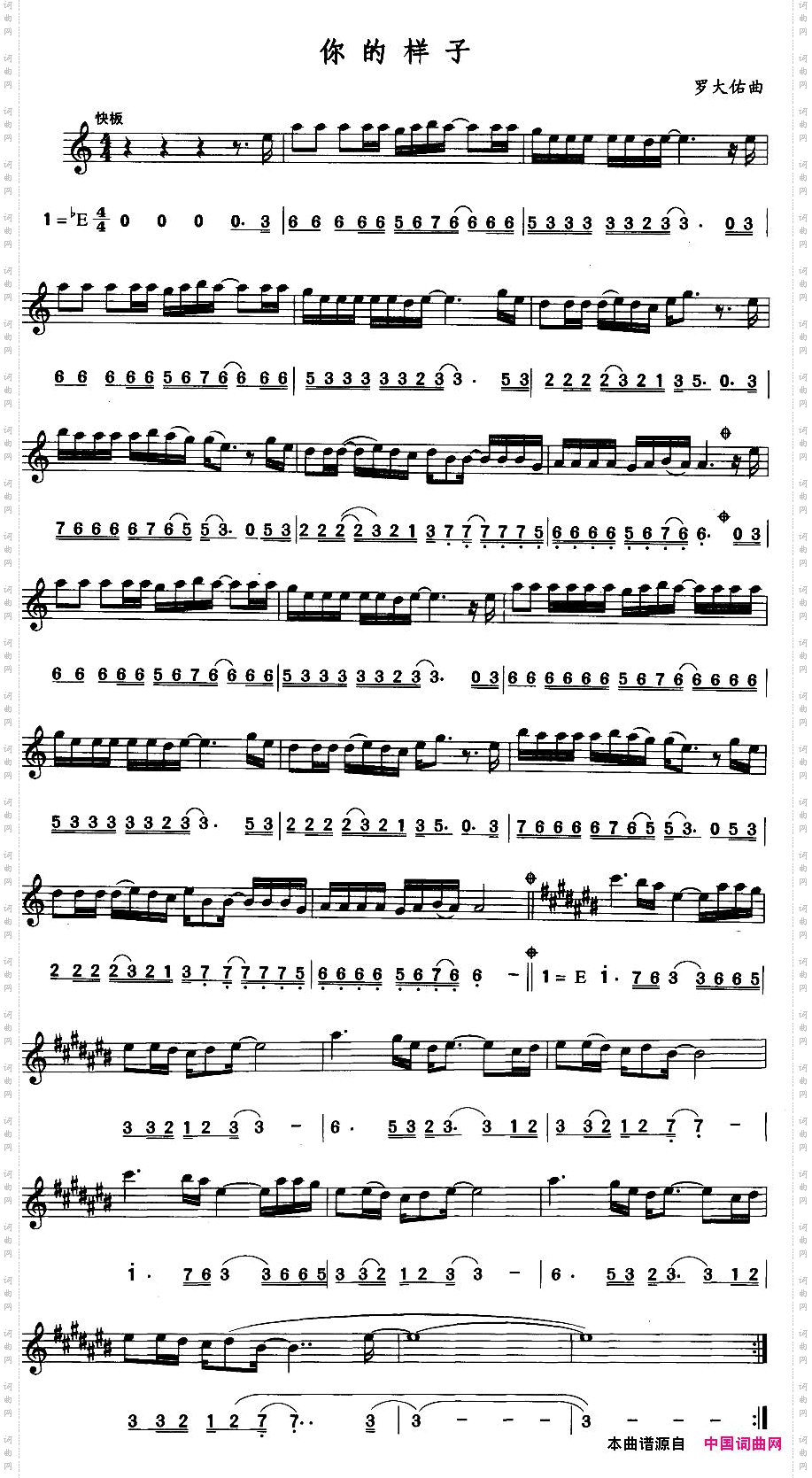你的样子线、简谱混排版