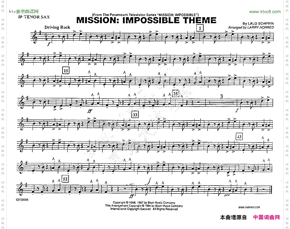 MISSION:IMPOSSIBLETHEME分谱：次中音萨克斯