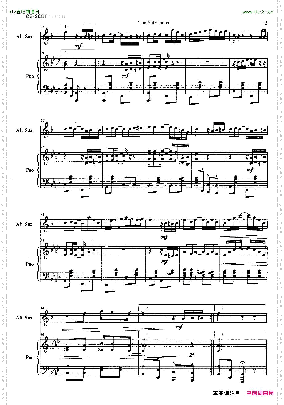 TheEntertainer中音萨克斯+钢琴伴奏